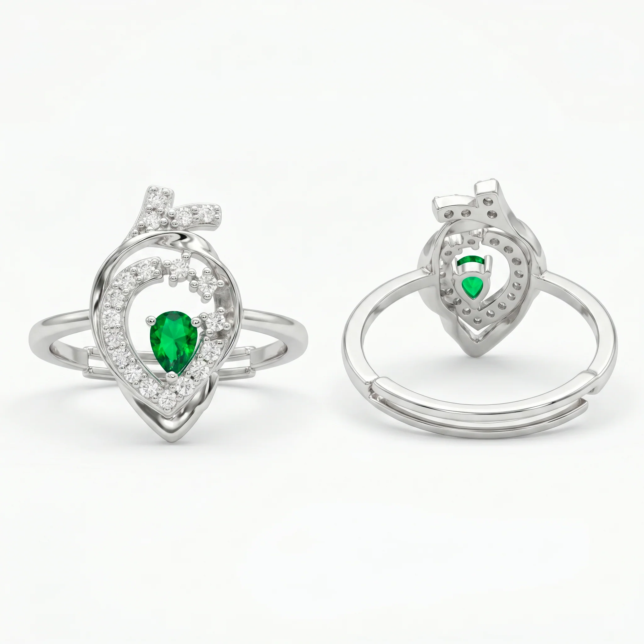 PRAO Ring Anti-Tarnish Teardrop Green Gemstone (Adjustable Size)