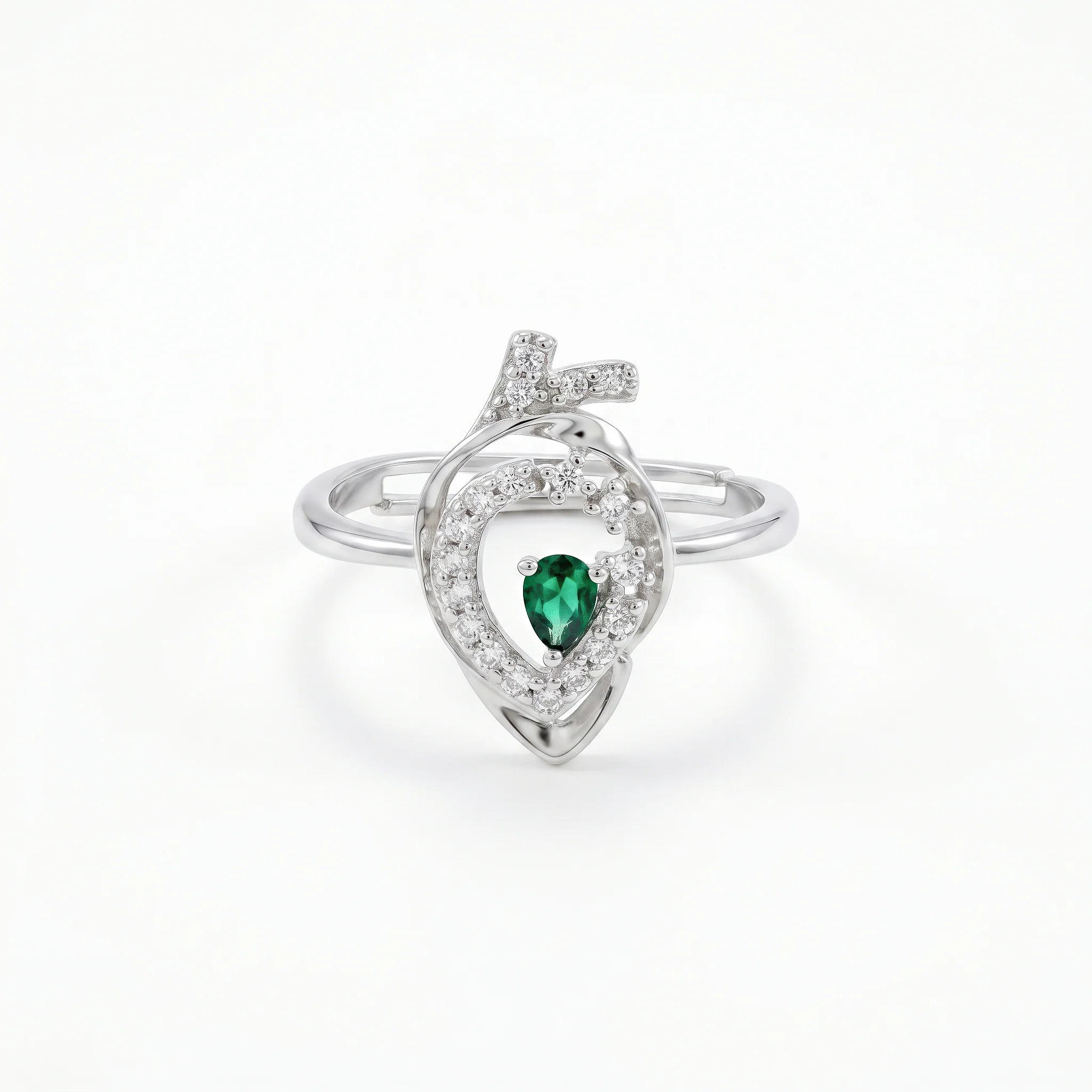 PRAO Ring Anti-Tarnish Teardrop Green Gemstone (Adjustable Size) - Image 2