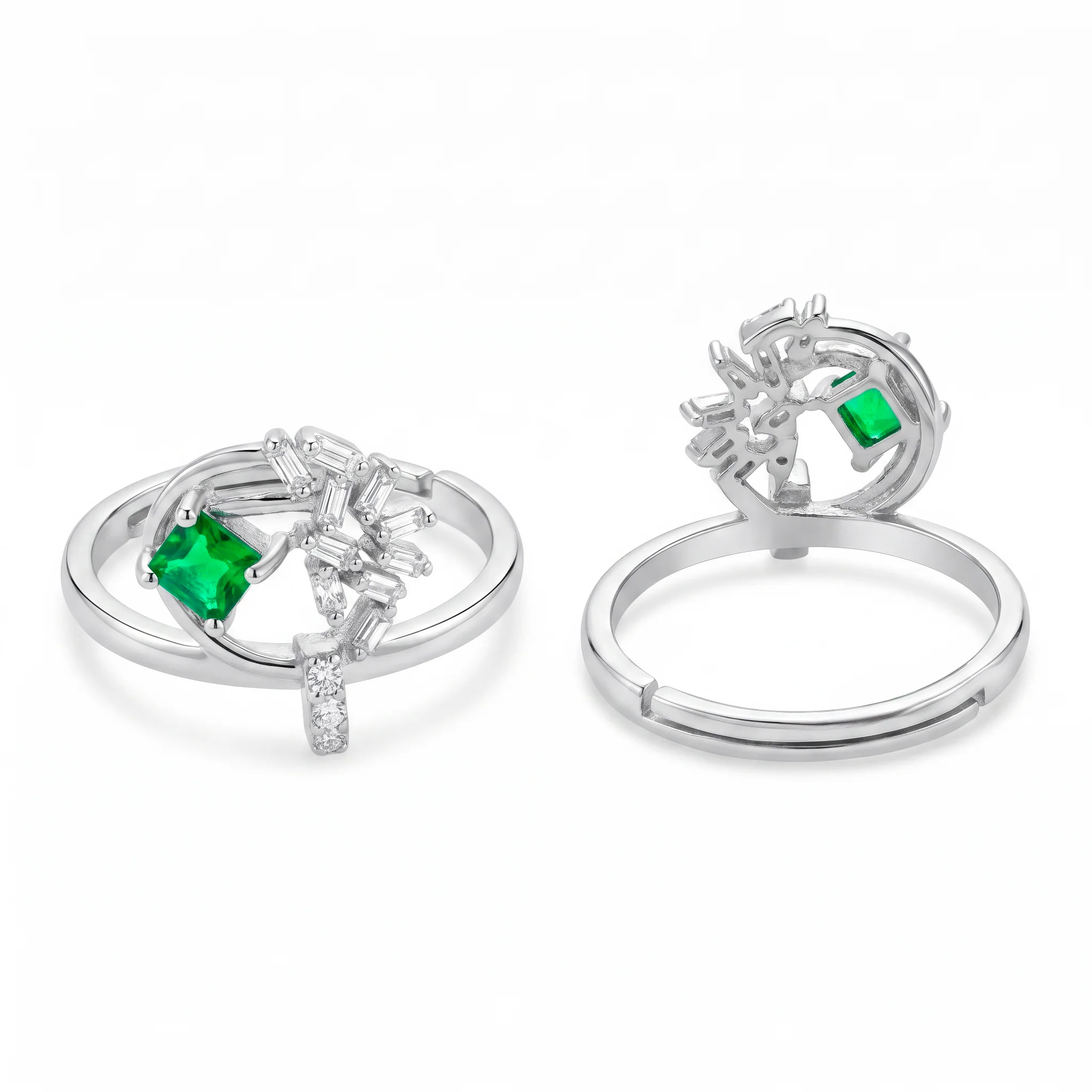PRAO Ring Anti-Tarnish Leafy Emerald Bypass (Adjustable Size)