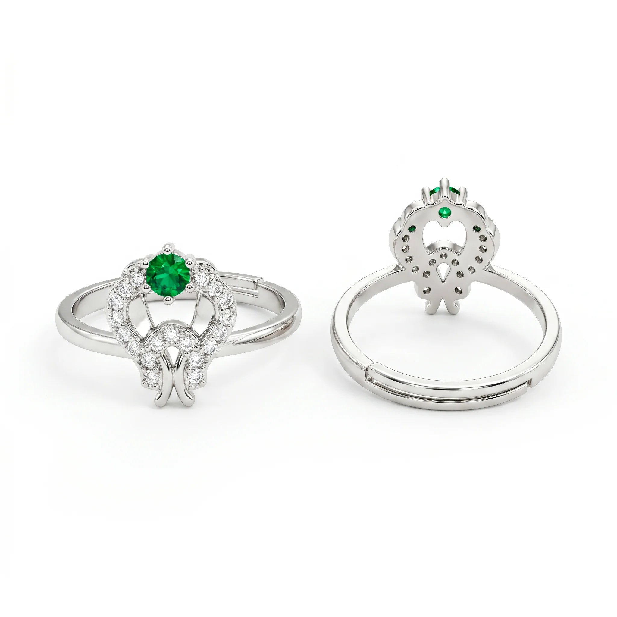 PRAO Ring Anti-Tarnish Green Stone Loop (Adjustable Size)