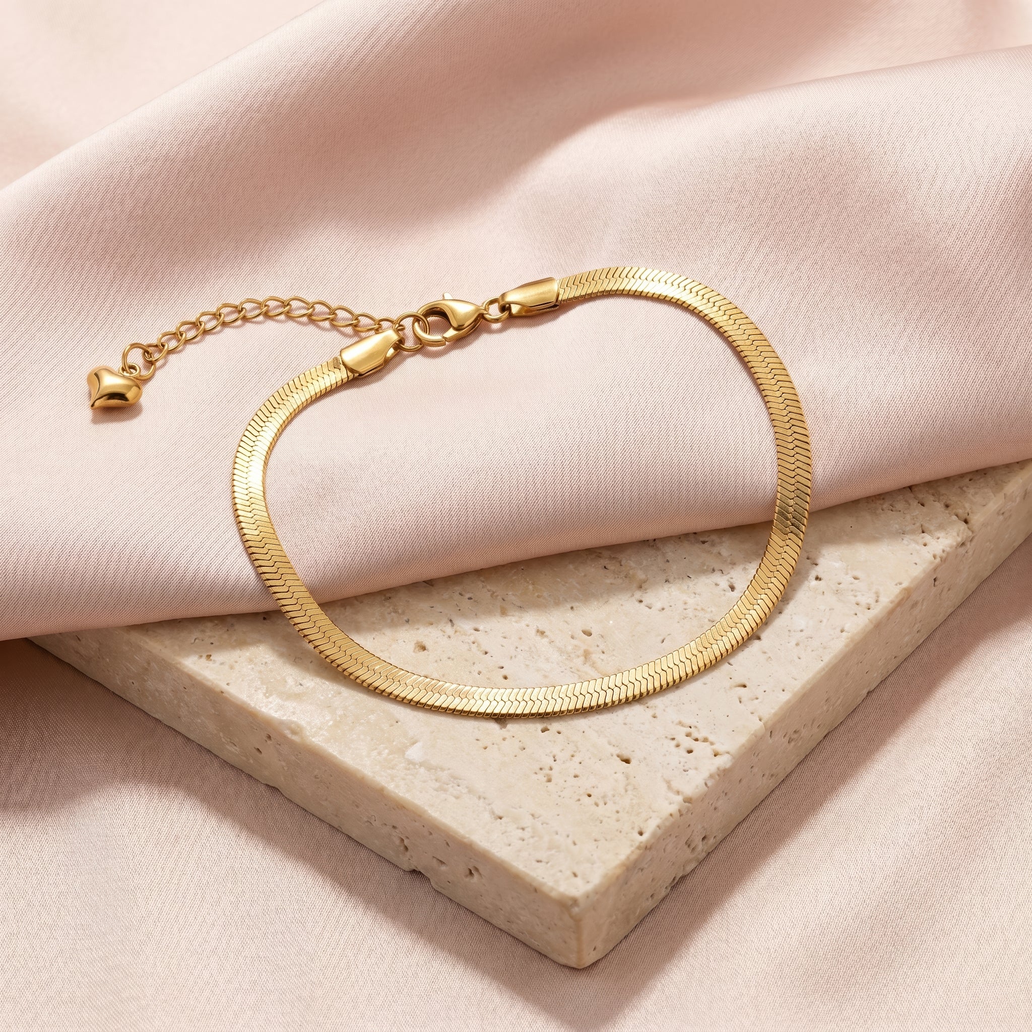 PRAO Anklet Anti-Tarnish Gold-Plated Flat Snake Chain (Adjustable Size) - Image 3