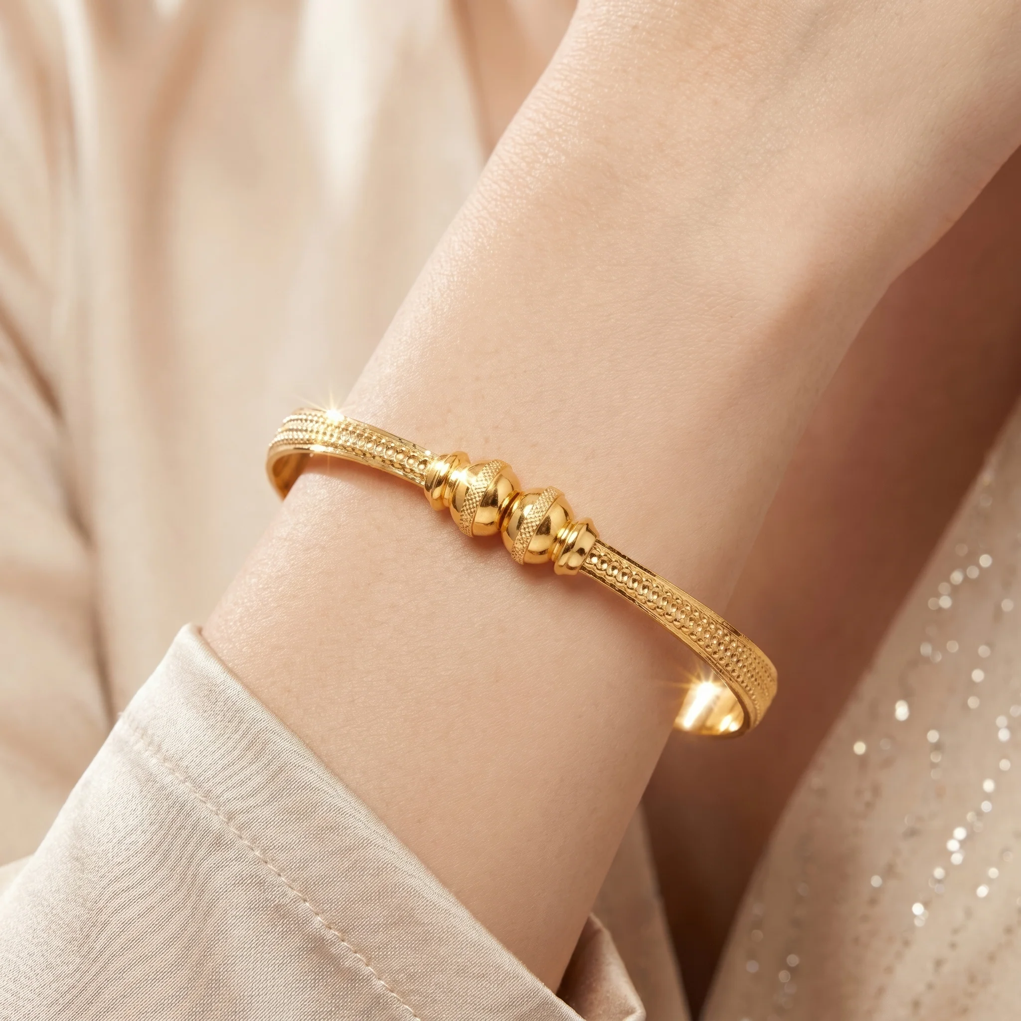 PRAO Bracelet Anti-Tarnish Honeycomb Textured Kada (Adjustable Size) - Image 2