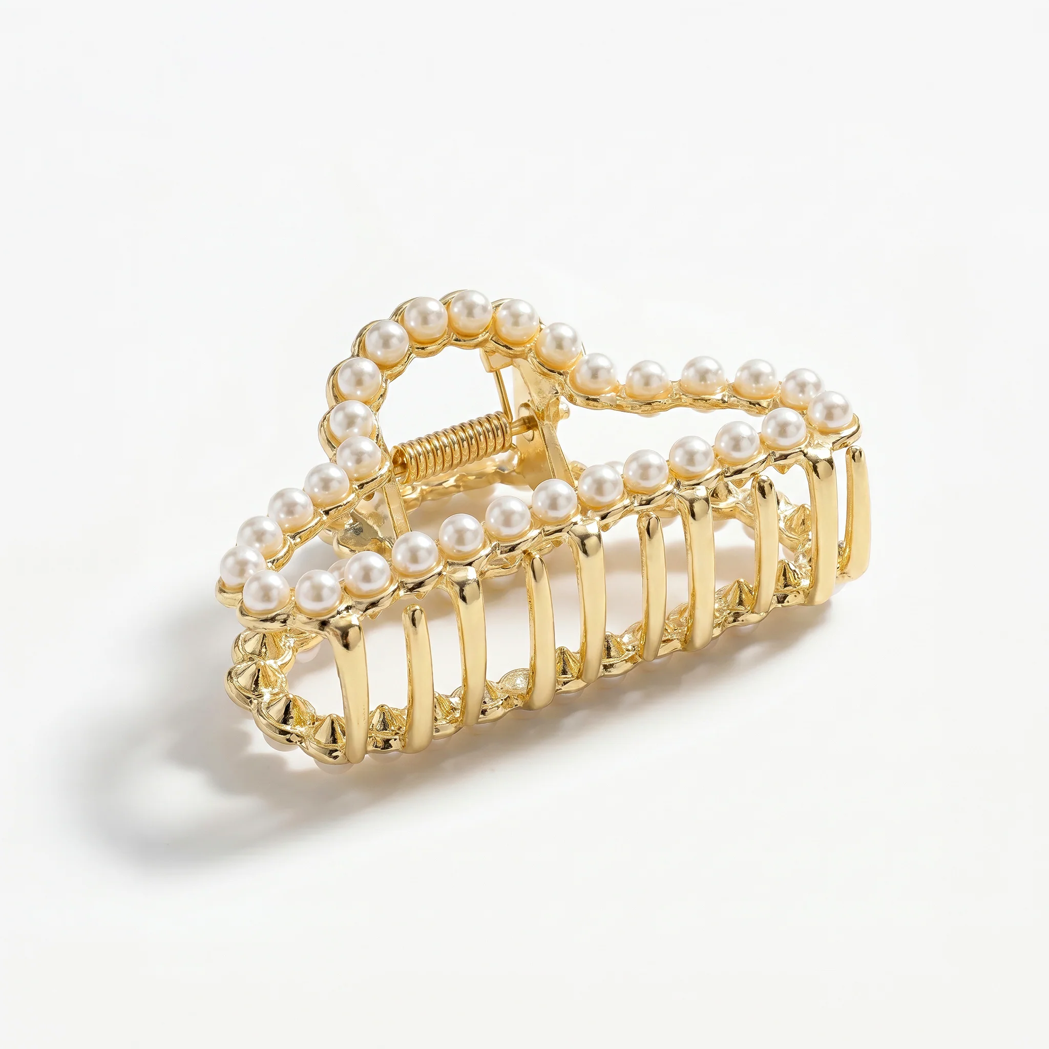 PRAO Hair Claw Clip Anti-Tarnish Heart Shaped Pearl Border - Image 3