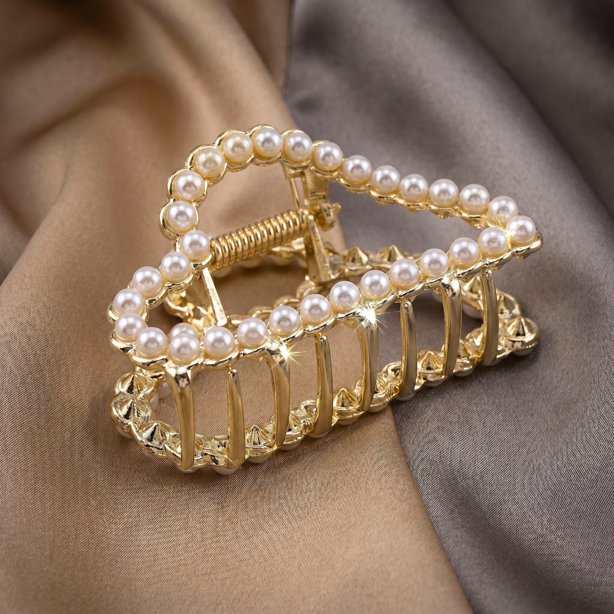 PRAO Hair Claw Clip Anti-Tarnish Heart Shaped Pearl Border - Image 4