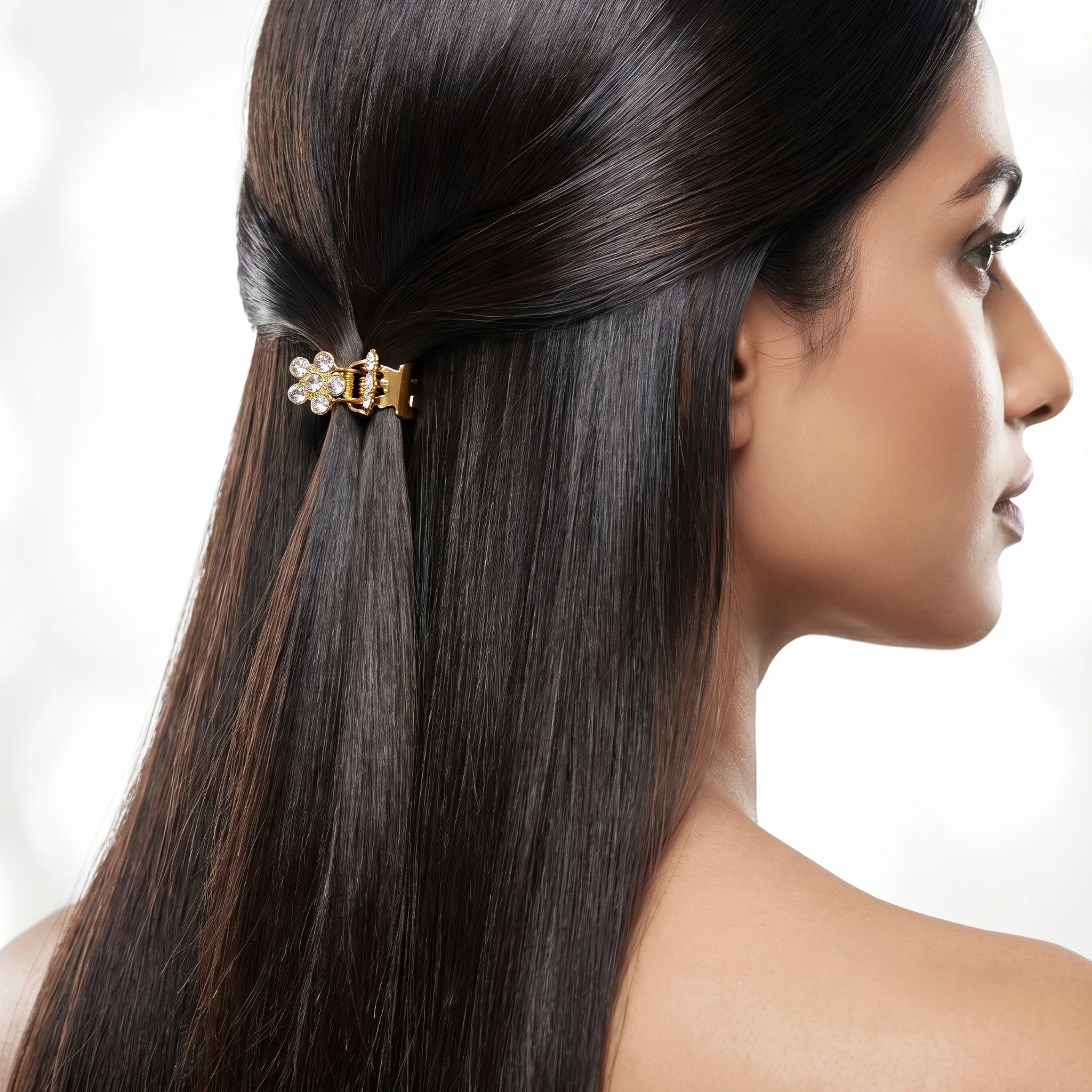PRAO Hair Claw Clip Anti-Tarnish Floral Rhinestone - Image 2