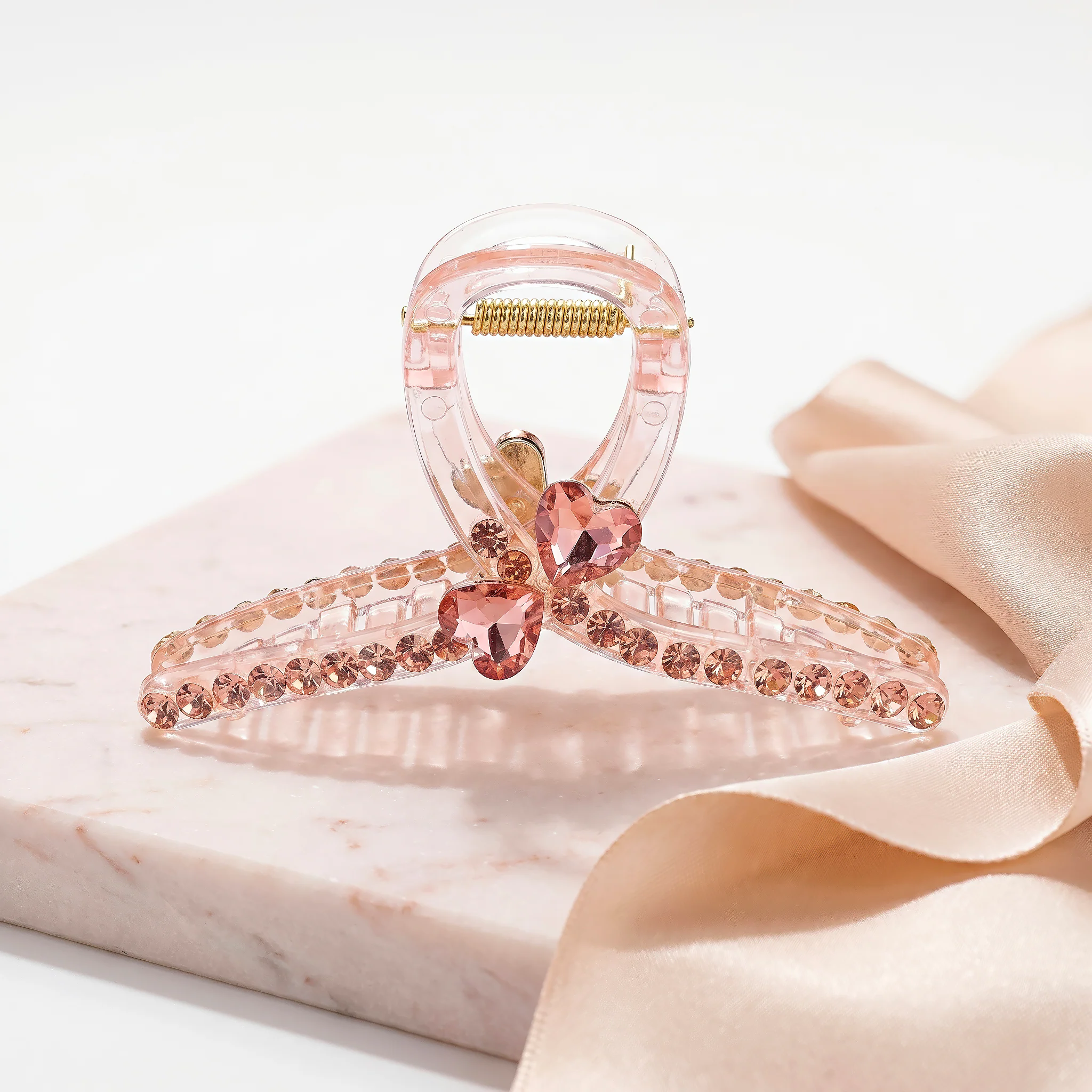 PRAO Hair Claw Clip Anti-Tarnish Peach Rhinestone - Image 4