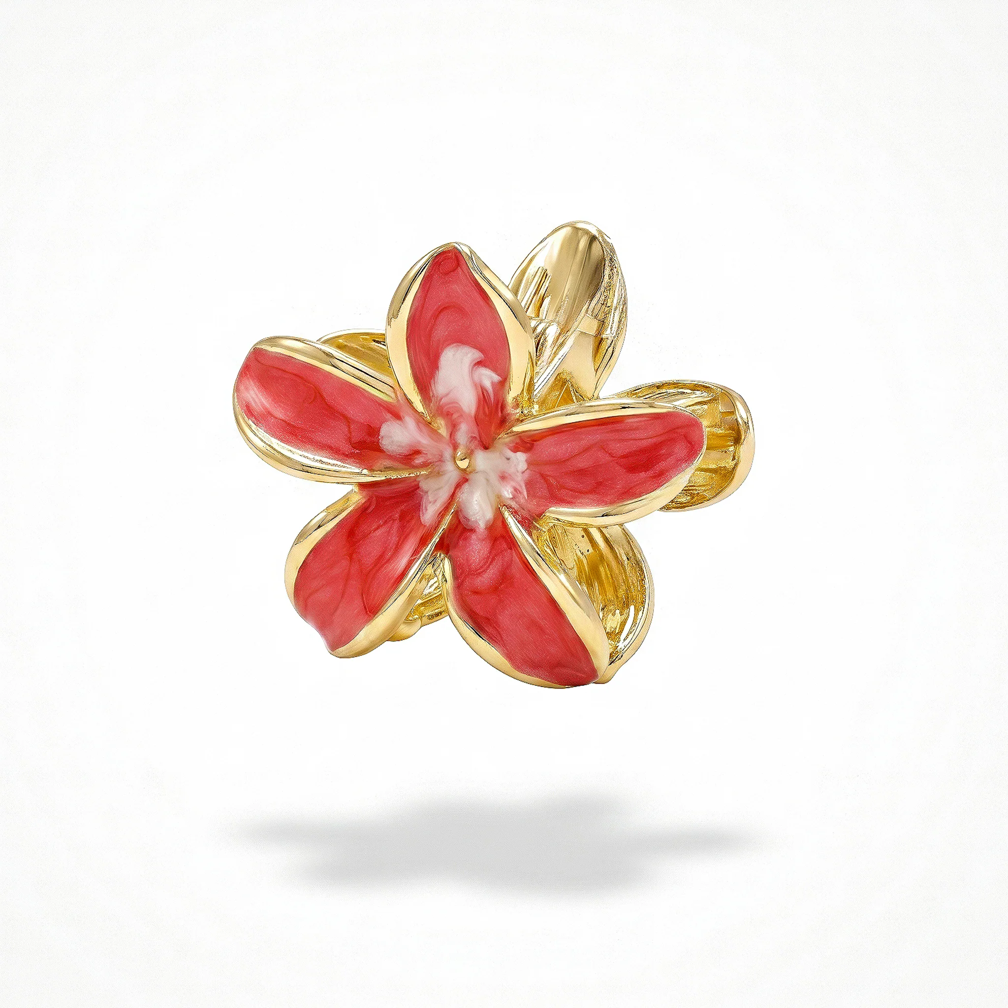 PRAO Hair Claw Clip Anti-Tarnish Dark Pink Five Petal Enamel Flower Pin - Image 3