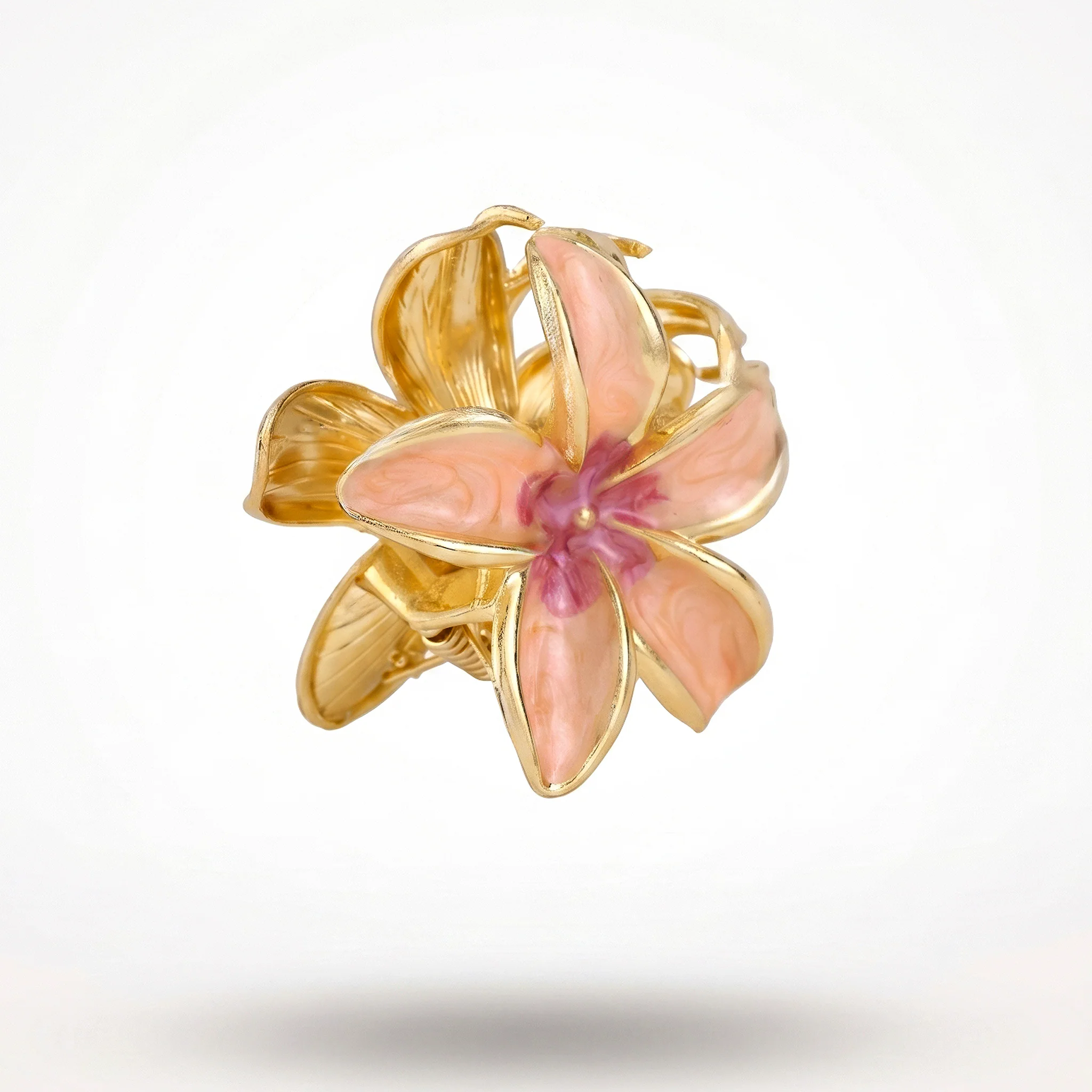 PRAO Hair Claw Clip Anti-Tarnish Peach Five Petal Enamel Flower Pin - Image 3