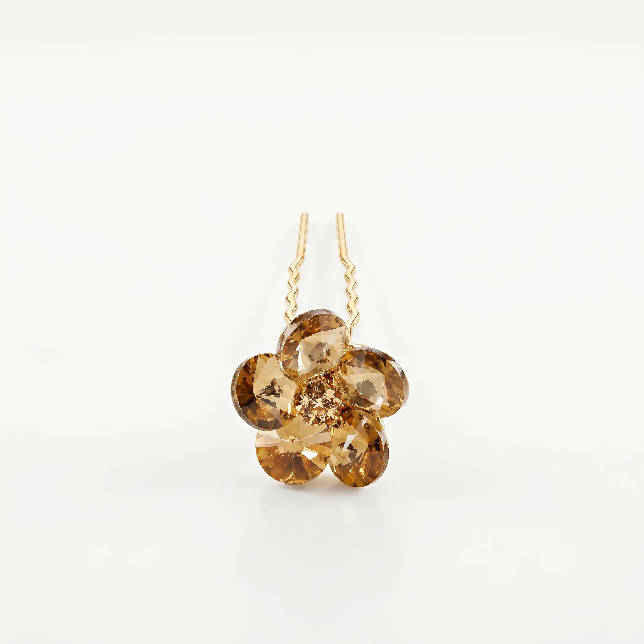 PRAO Bun Pin Anti-Tarnish Smokey Topaz Crystal Flower - Image 3