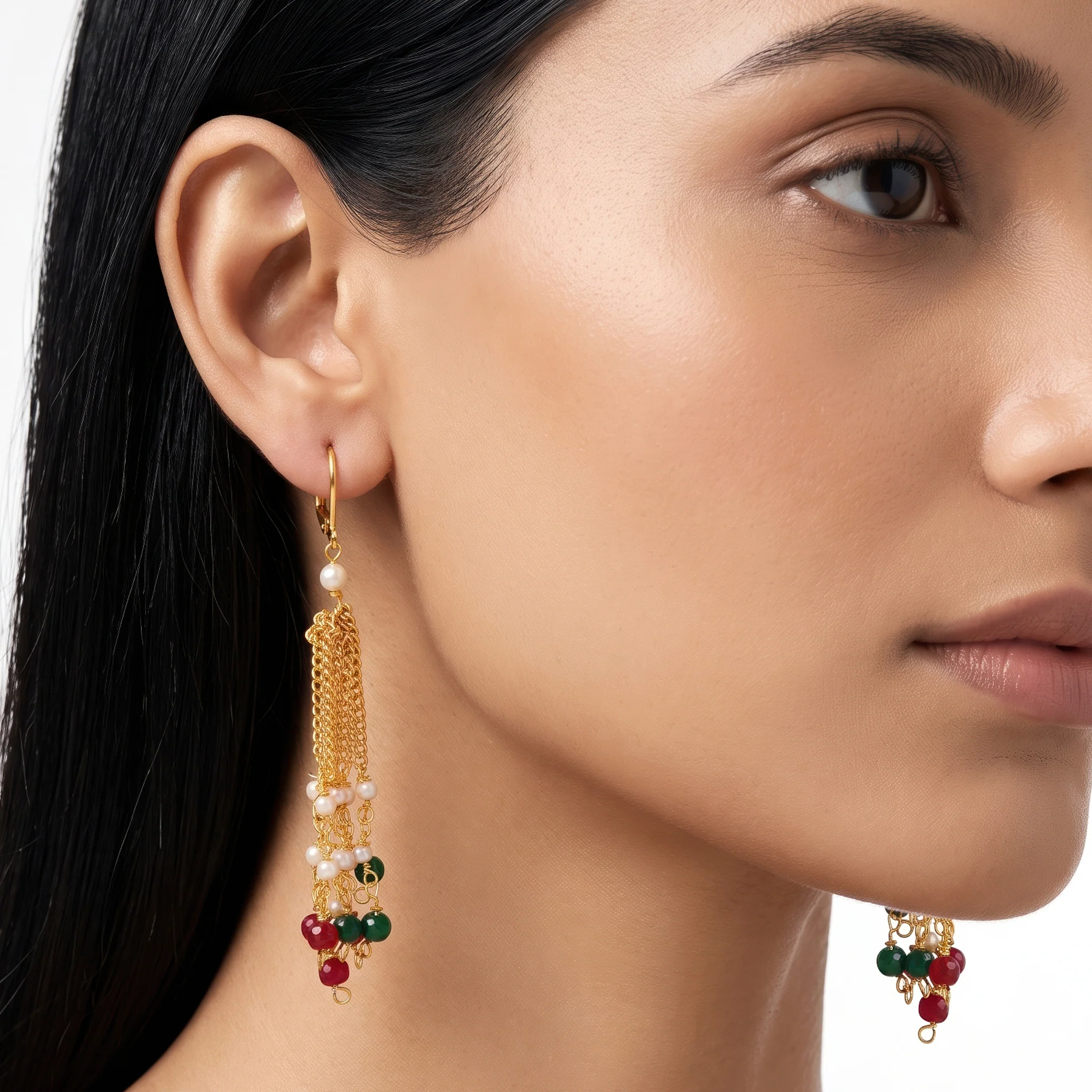 PRAO Earrings Anti-Tarnish Red Green Pearl Dangles - Image 3