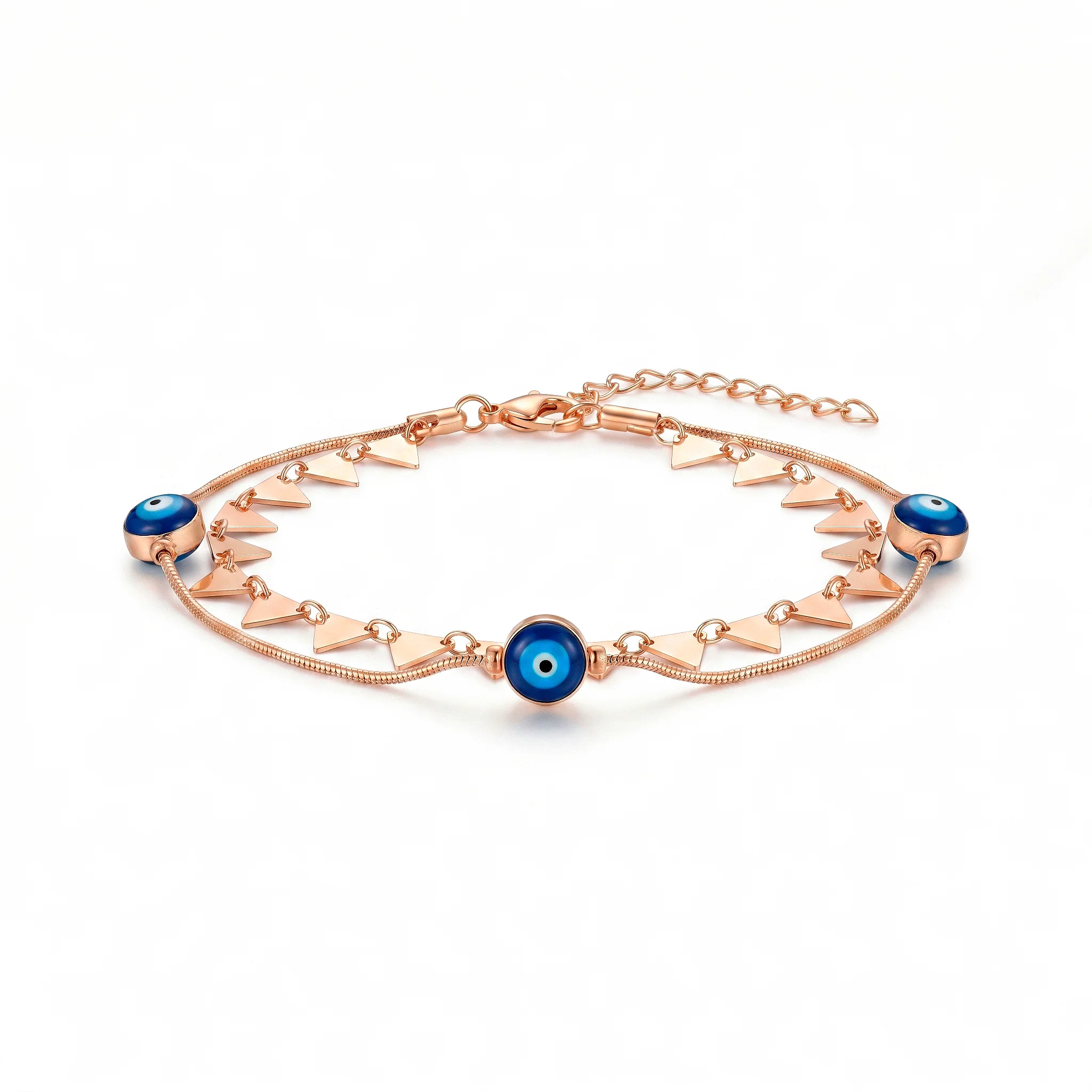 PRAO Anklet Anti-Tarnish Triangular Charms And Dark Blue Evil Eye Beads - Image 2