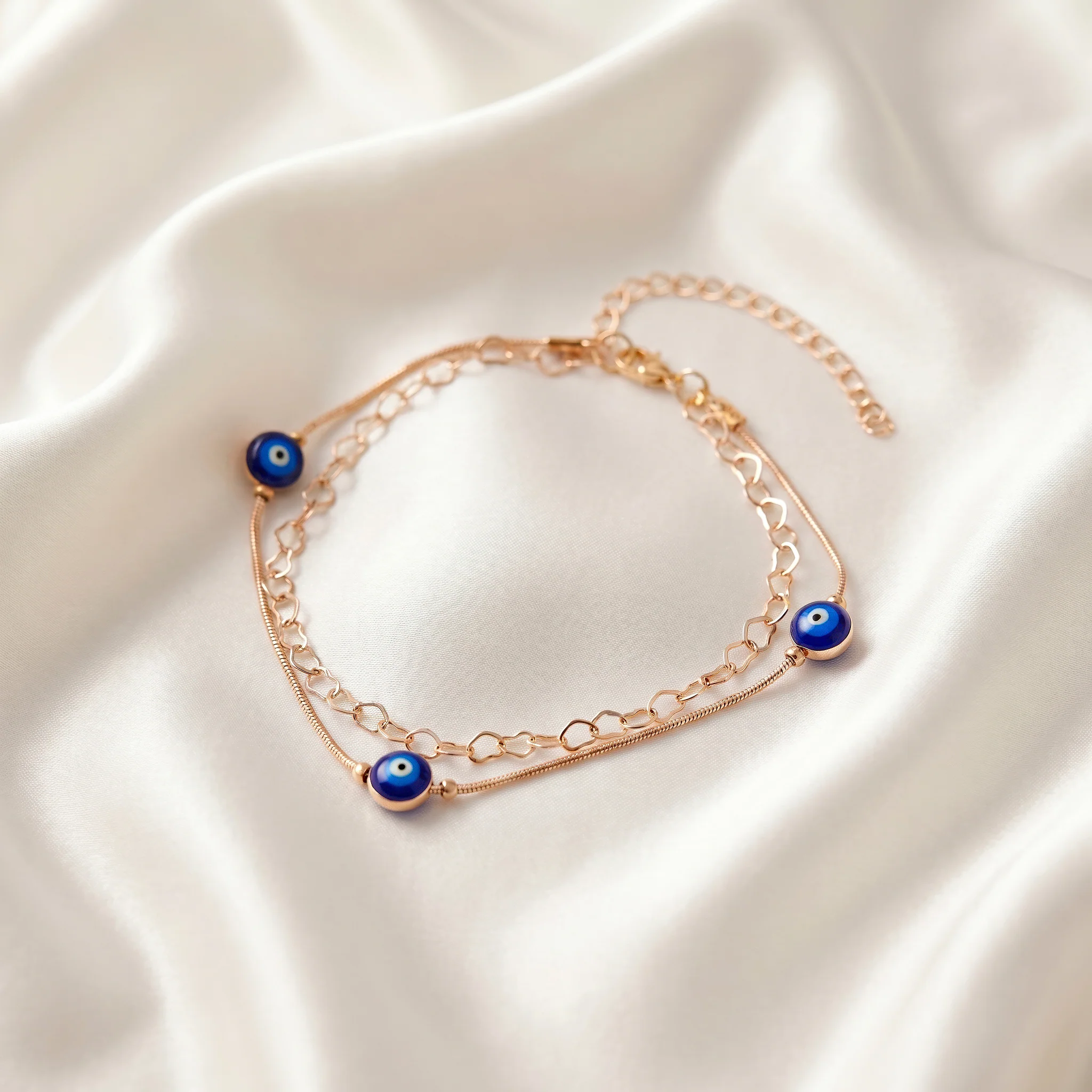 PRAO Anklet Anti-Tarnish Heart Chain With Blue Evil Eye Beads - Image 4