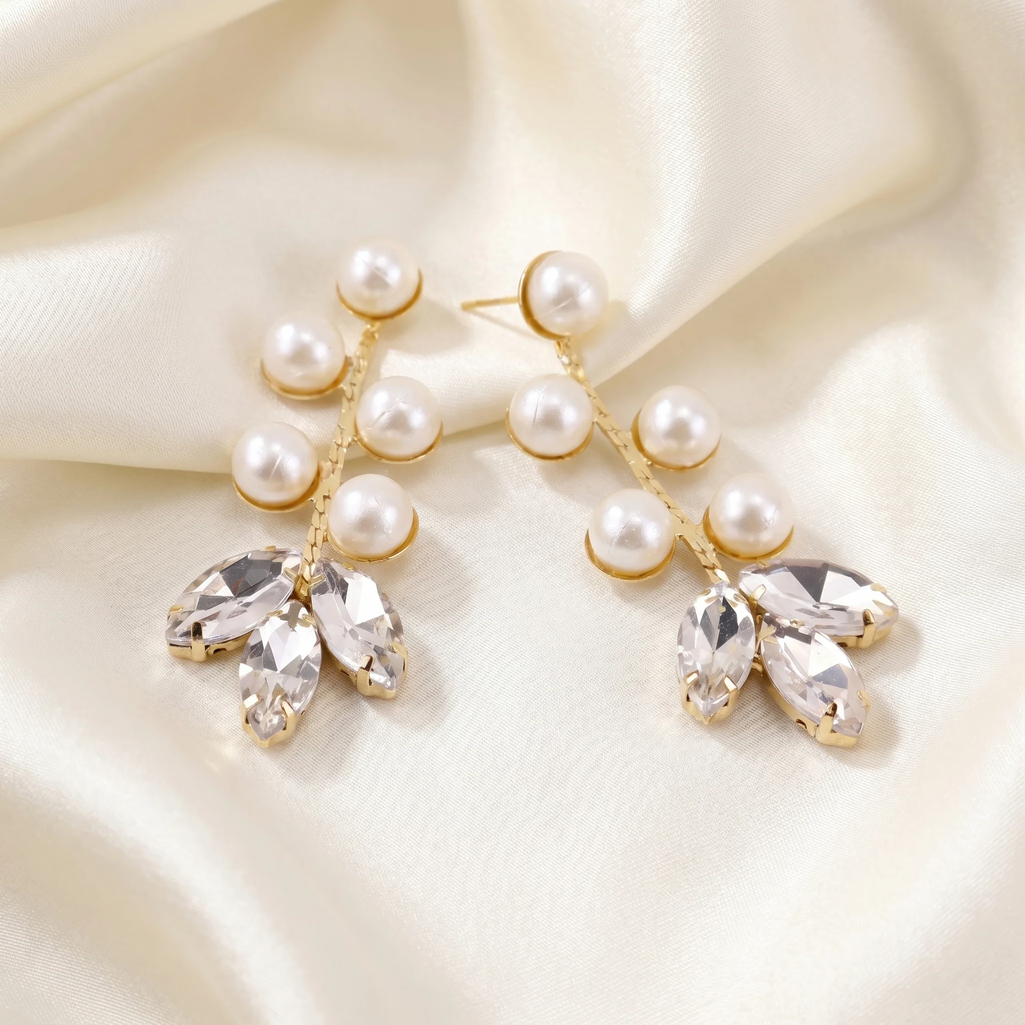 PRAO Earrings Anti-Tarnish Drop With Pearl Clusters And Crystal Accents - Image 4