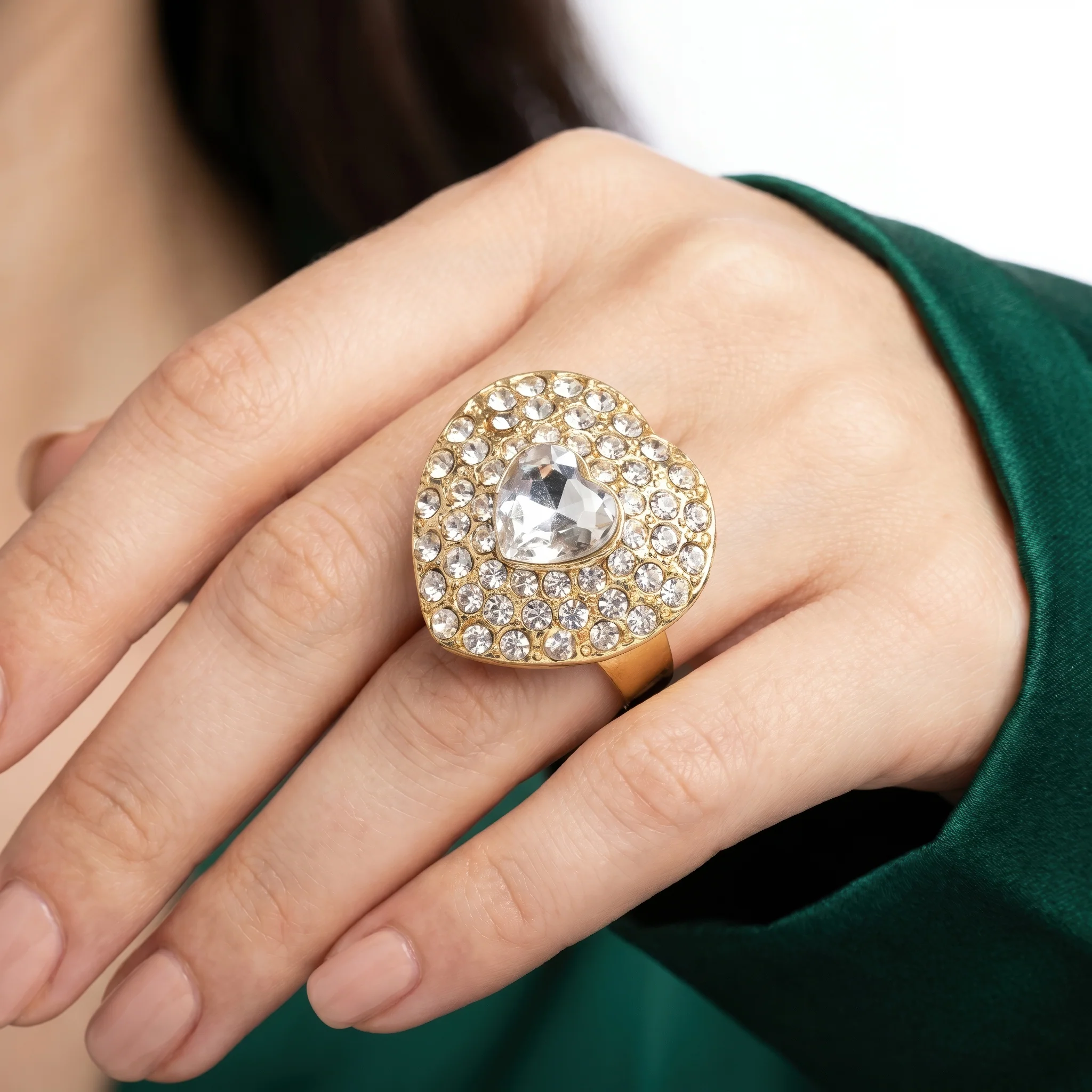 PRAO Ring Anti-Tarnish Heart-Shaped Crystal With Rhinestones (Adjustable Size) - Image 2