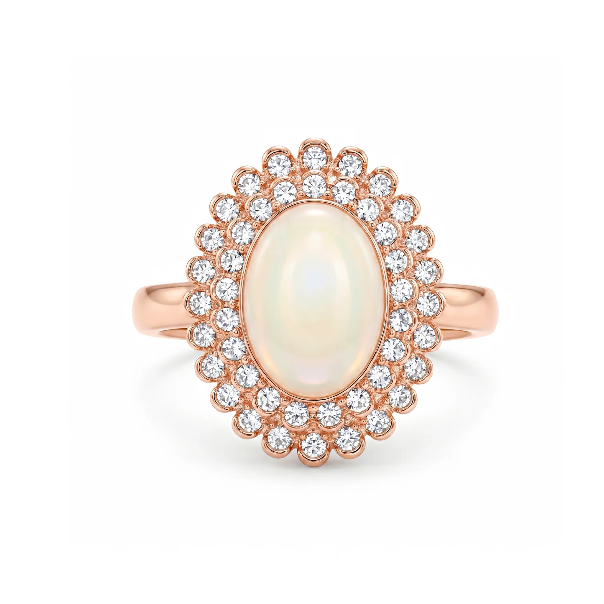 PRAO Ring Anti-Tarnish Statement Cocktail With Opal-Like Center Stone And Rhinestones (Adjustable Size)