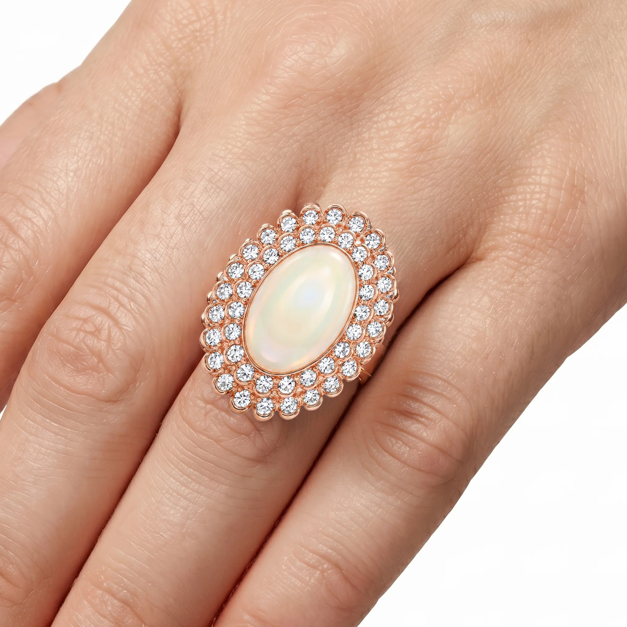 PRAO Ring Anti-Tarnish Statement Cocktail With Opal-Like Center Stone And Rhinestones (Adjustable Size) - Image 3
