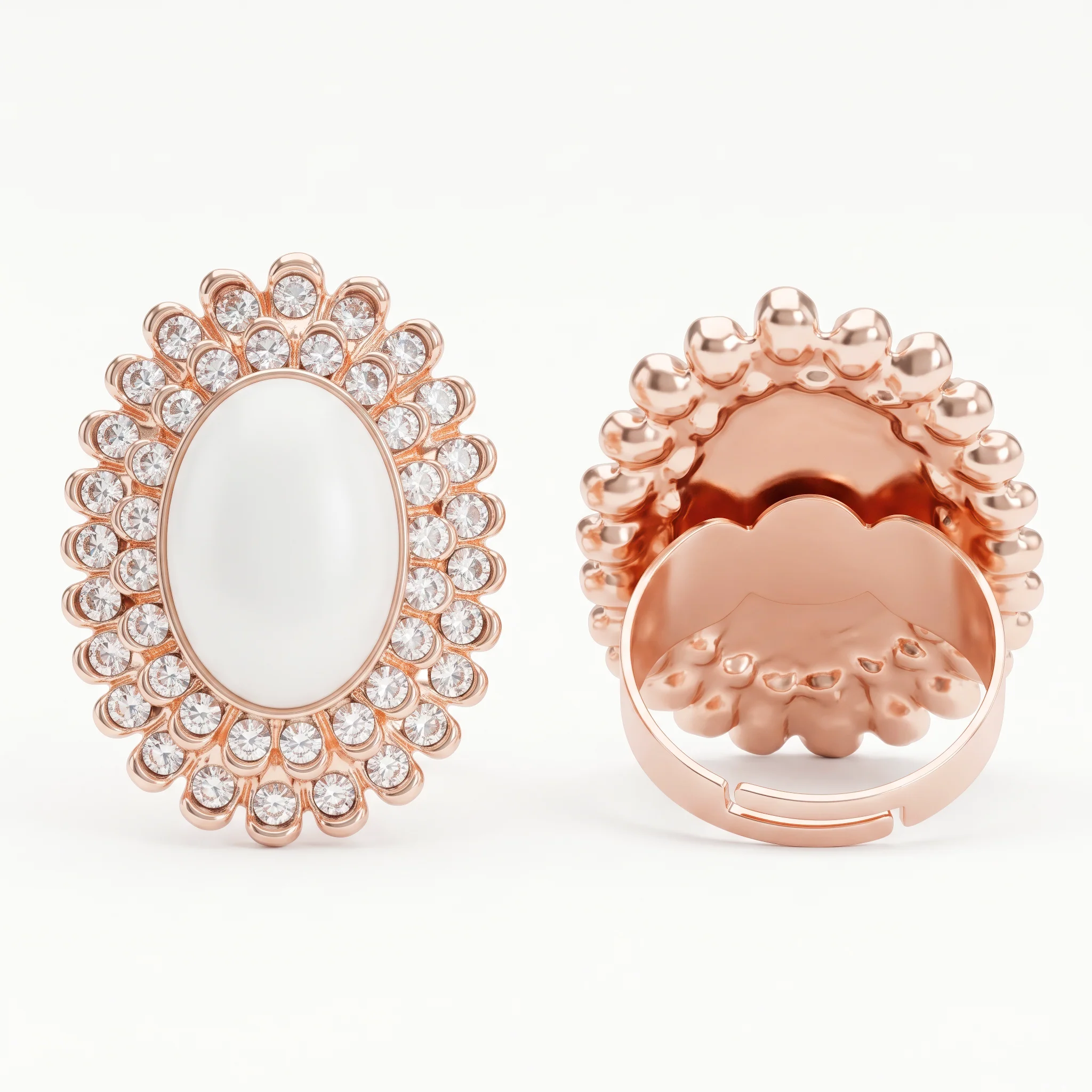 PRAO Ring Anti-Tarnish Statement Cocktail With Opal-Like Center Stone And Rhinestones (Adjustable Size) - Image 5