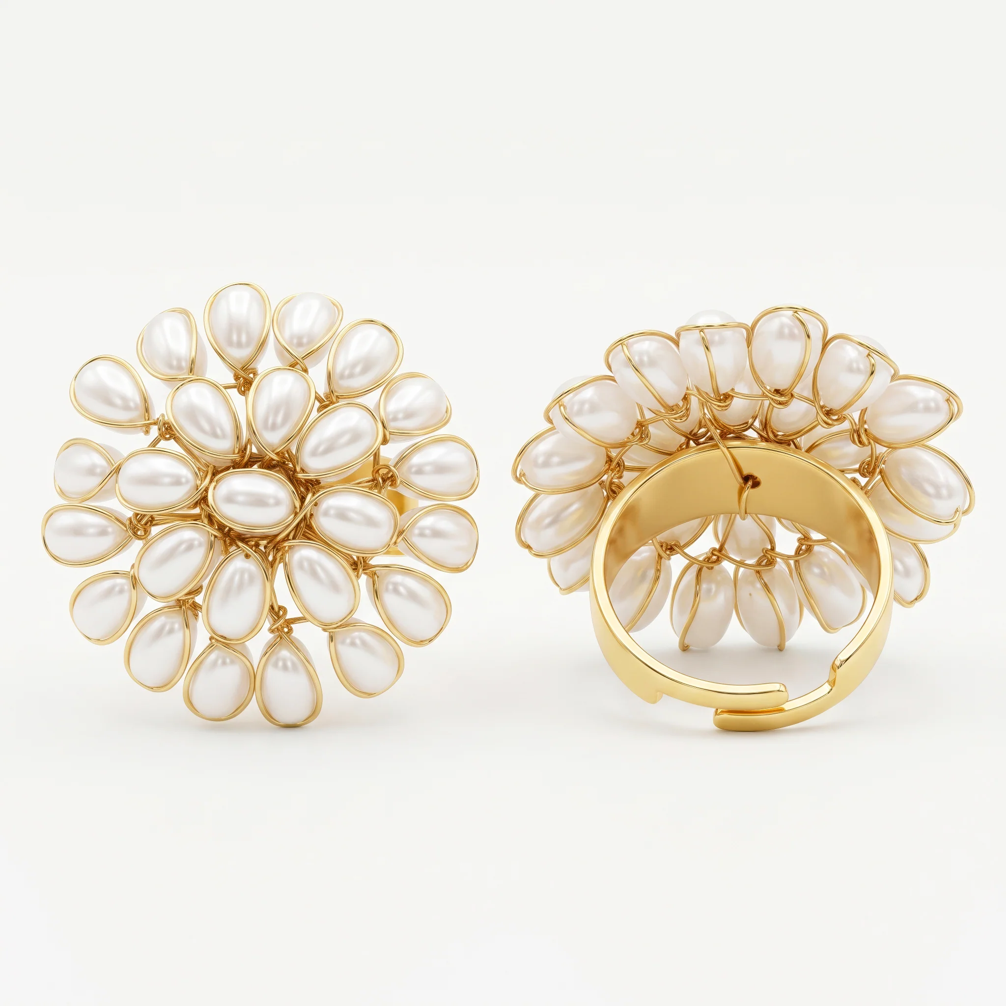 PRAO Ring Anti-Tarnish Flower With Faux Pearl Petals (Adjustable Size) - Image 5