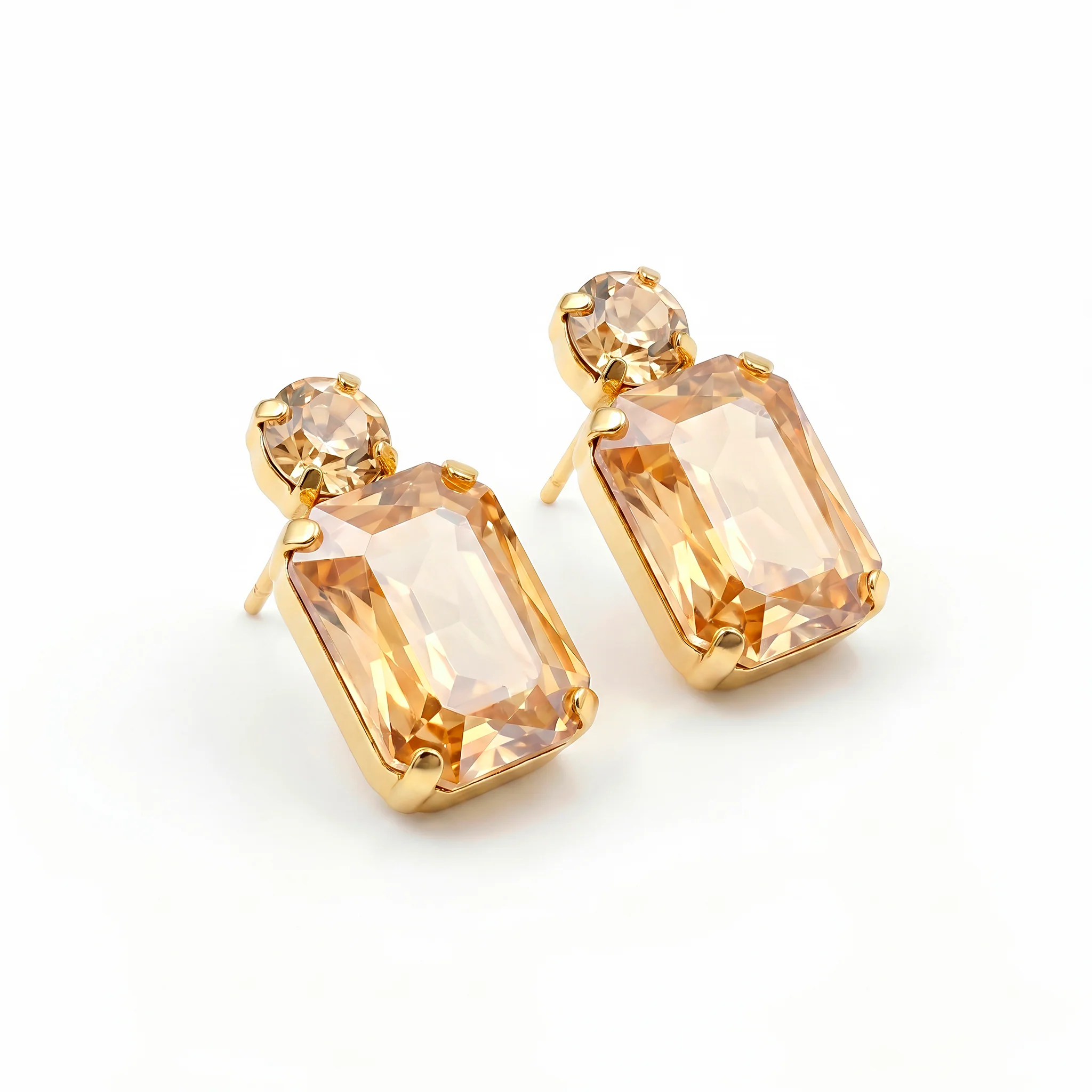 PRAO Earrings Anti-Tarnish Rectangular Champagne Gemstone - Image 3