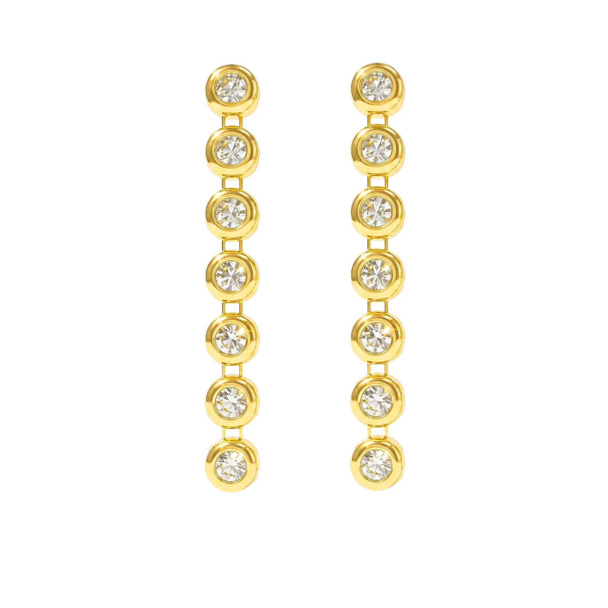 PRAO Earrings Anti-Tarnish Linear Drop With Crystals - Image 4