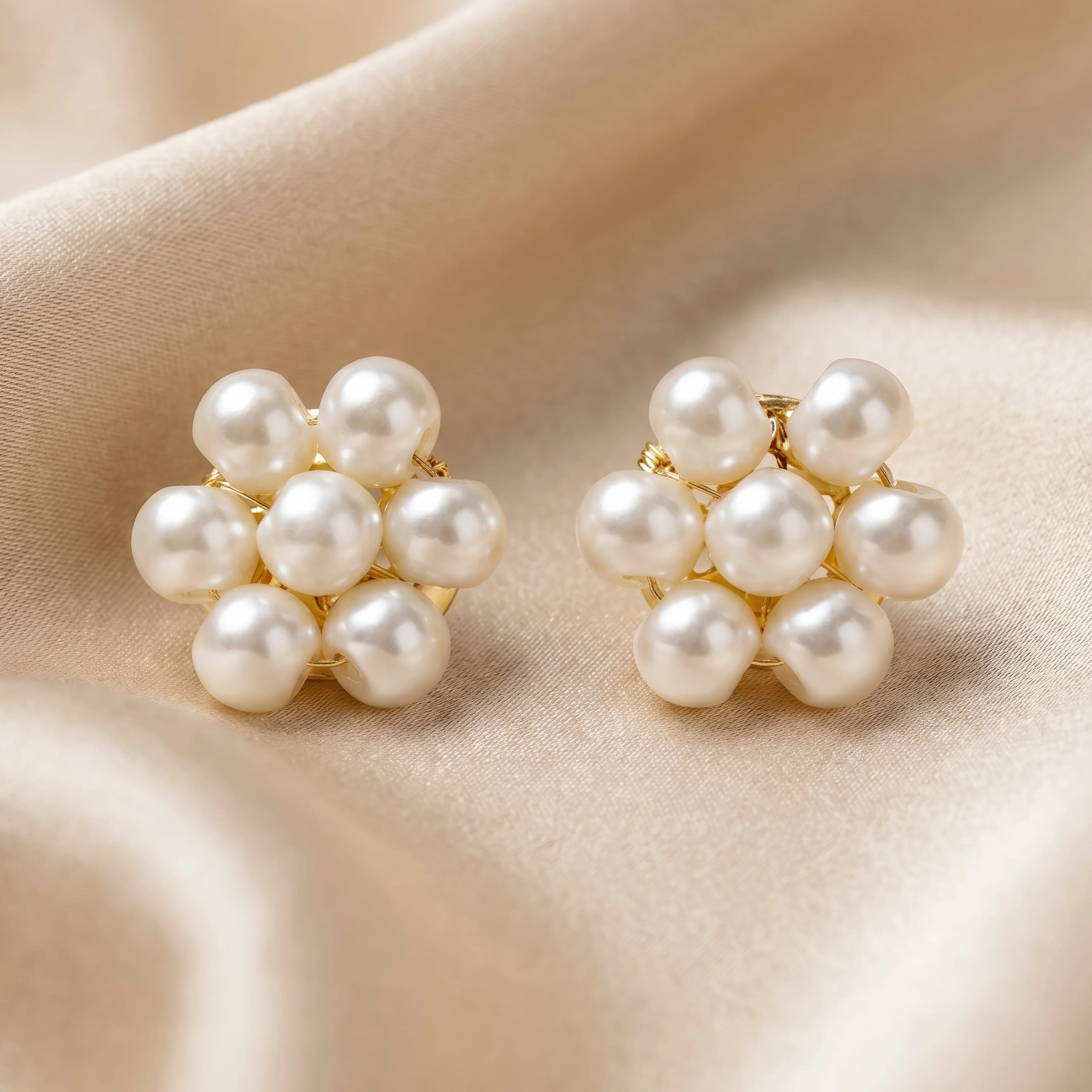 PRAO Earrings Anti-Tarnish Floral Pearl Studs - Image 2