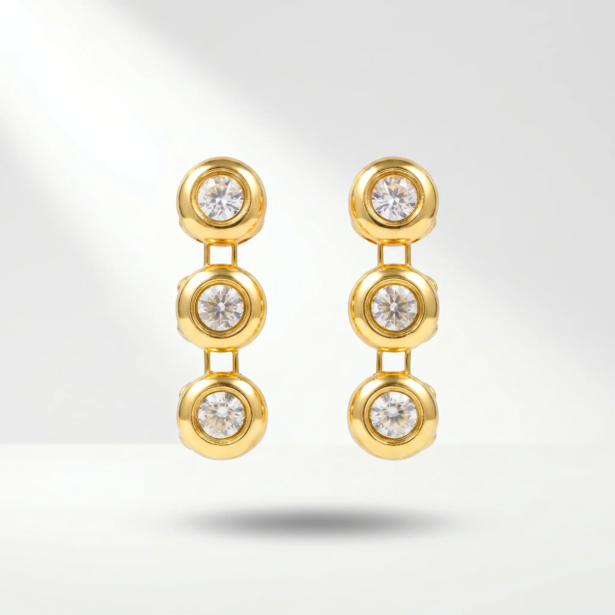 PRAO Earrings Anti-Tarnish Triple-Drop Bezel-Set Crystal Drop - Image 4