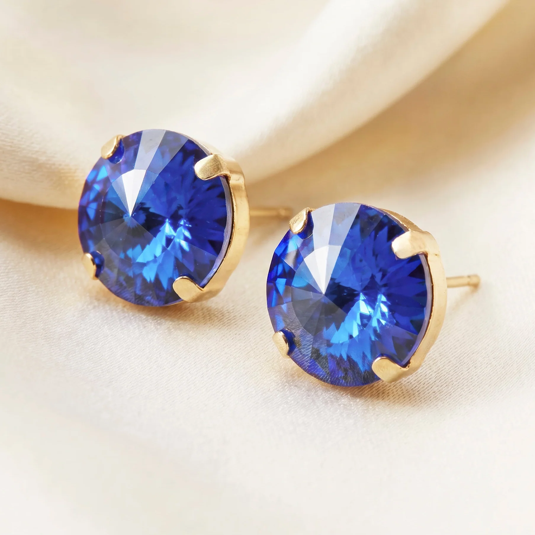 PRAO Earrings Anti-Tarnish Oversized Round Blue Crystal Studs - Image 2