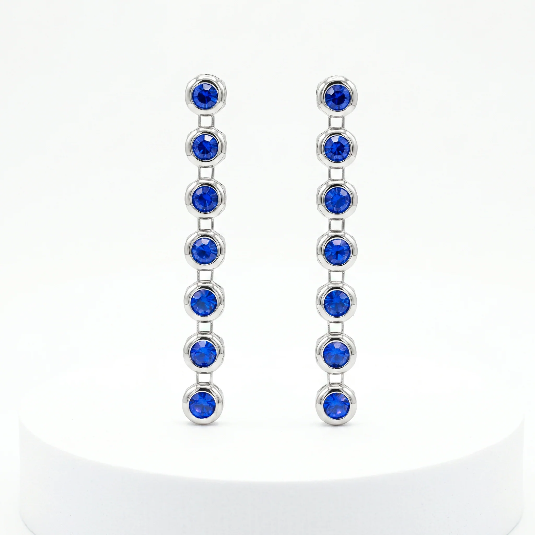 PRAO Earrings Anti-Tarnish Linear Drop With Blue Sapphire Crystals - Image 3