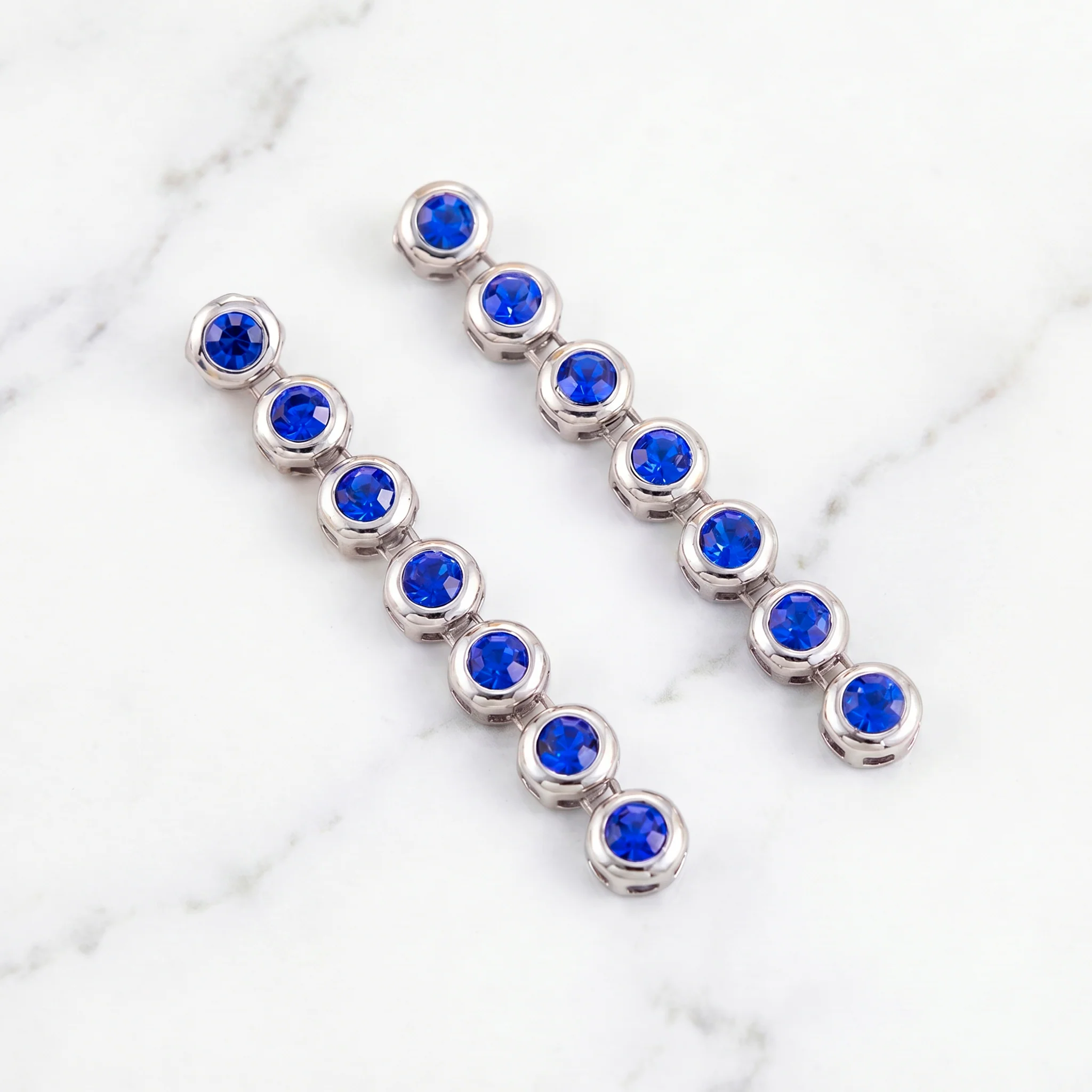 PRAO Earrings Anti-Tarnish Linear Drop With Blue Sapphire Crystals - Image 4