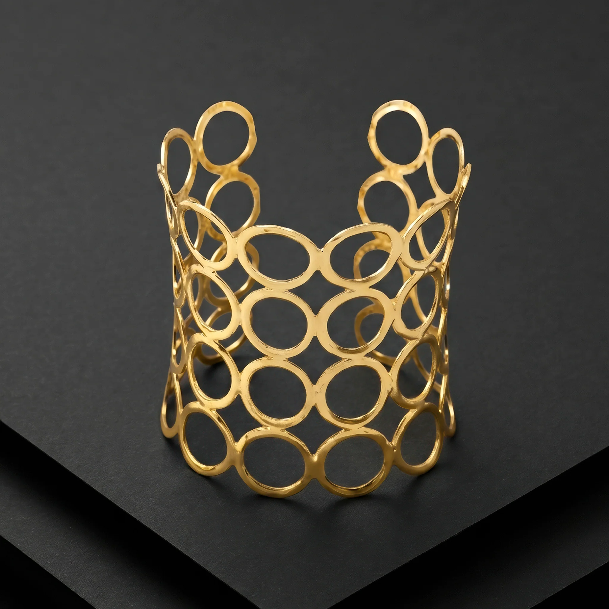 PRAO Bracelet Anti-Tarnish Open Circle Statement Cuff (Adjustable Size) - Image 4
