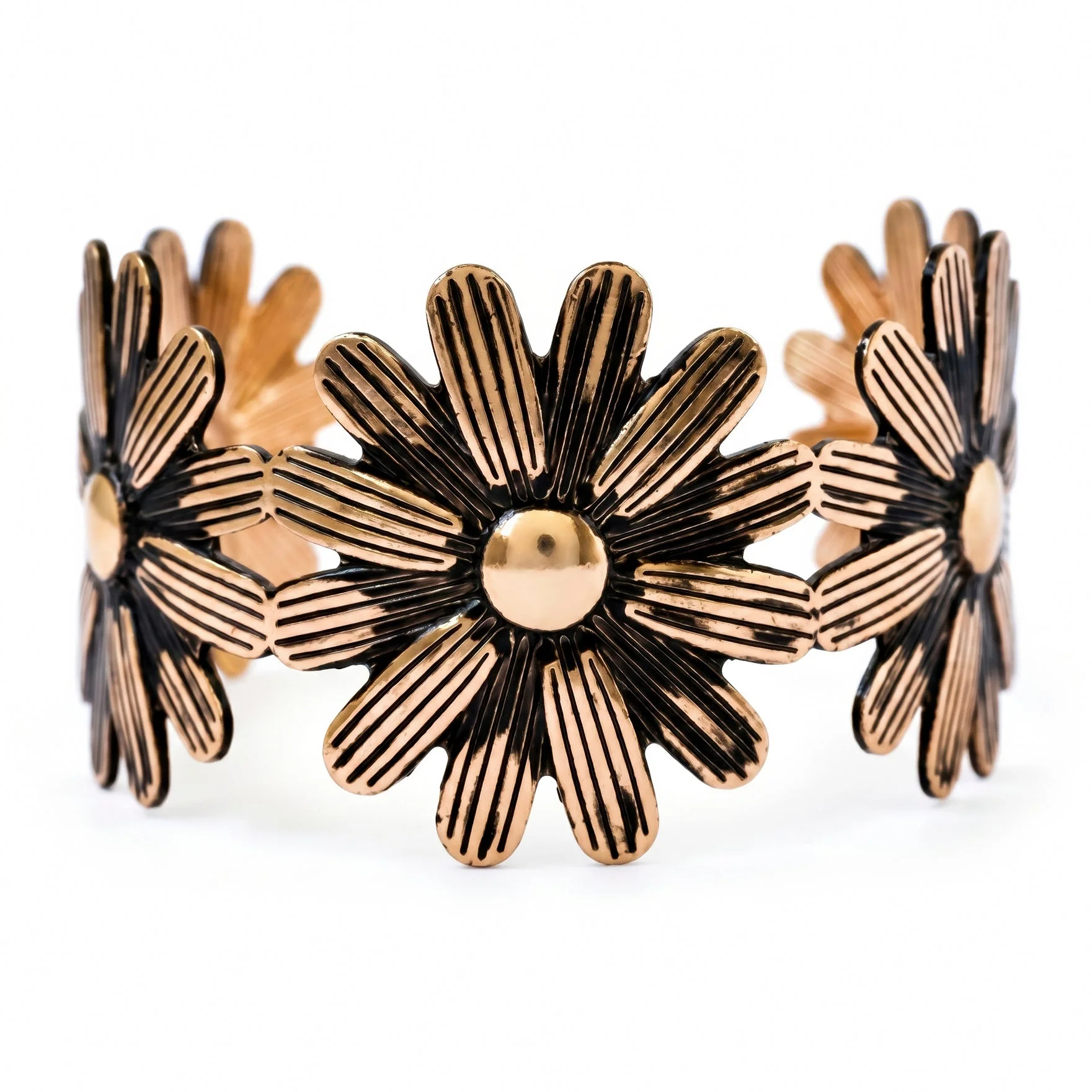 PRAO Bracelet Anti-Tarnish Black Daisy Floral Cuff (Adjustable Size)