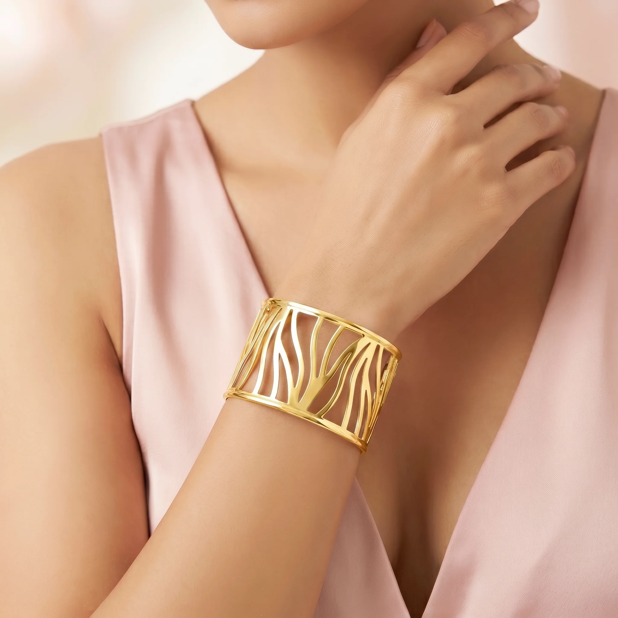 PRAO Bracelet Anti-Tarnish Coral Branch Wide Cuff (Adjustable Size) - Image 2