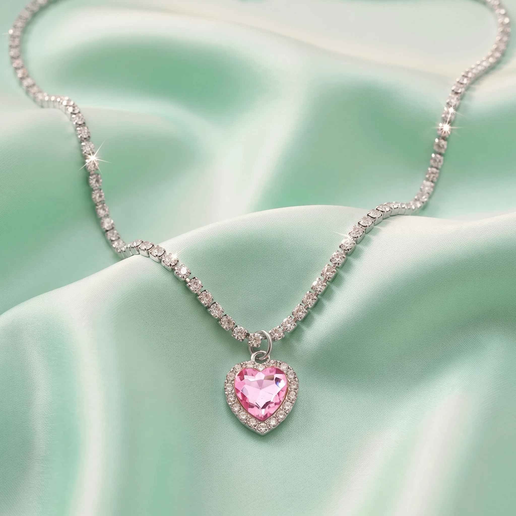 PRAO Necklace Anti-Tarnish Pink Heart Tennis Chain - Image 4