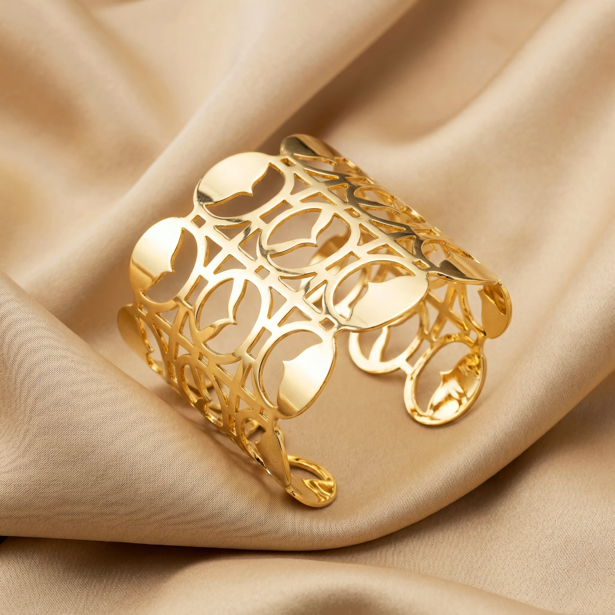 PRAO Bracelet Anti-Tarnish Geometric Open-Work Wide Cuff (Adjustable Size) - Image 3