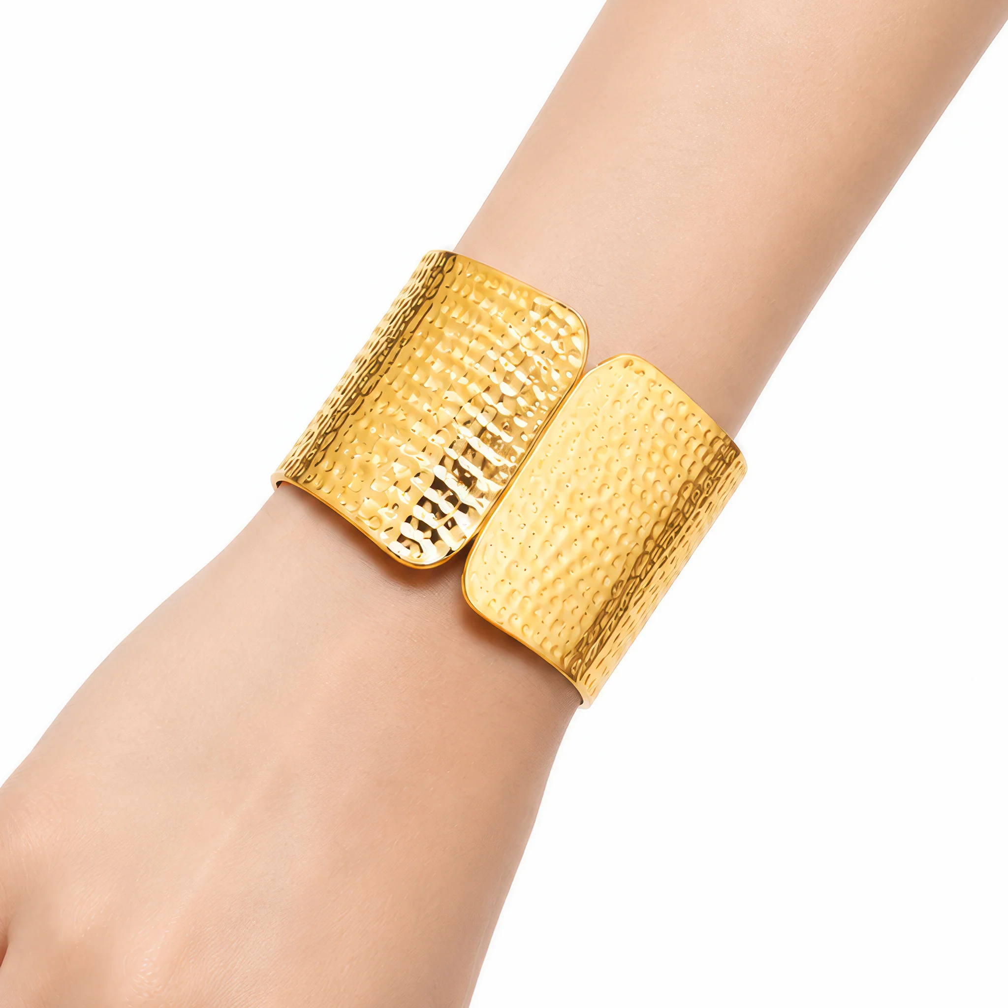 PRAO Bracelet Anti-Tarnish Wide Hammered Metal Cuff (Adjustable Size) - Image 2