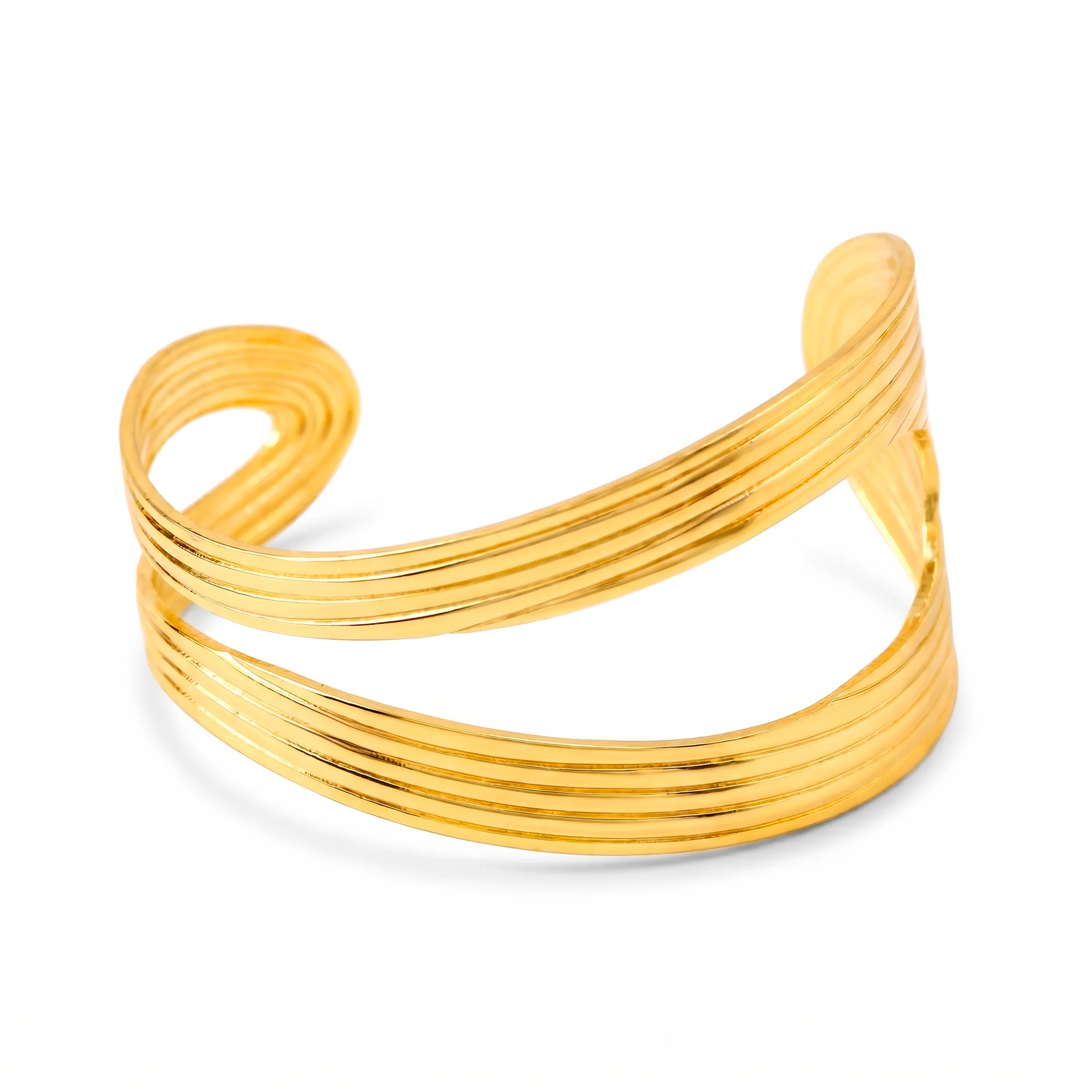 PRAO Bracelet Anti-Tarnish Wide Ribbed Metallic Bangles (Adjustable Size) - Image 5