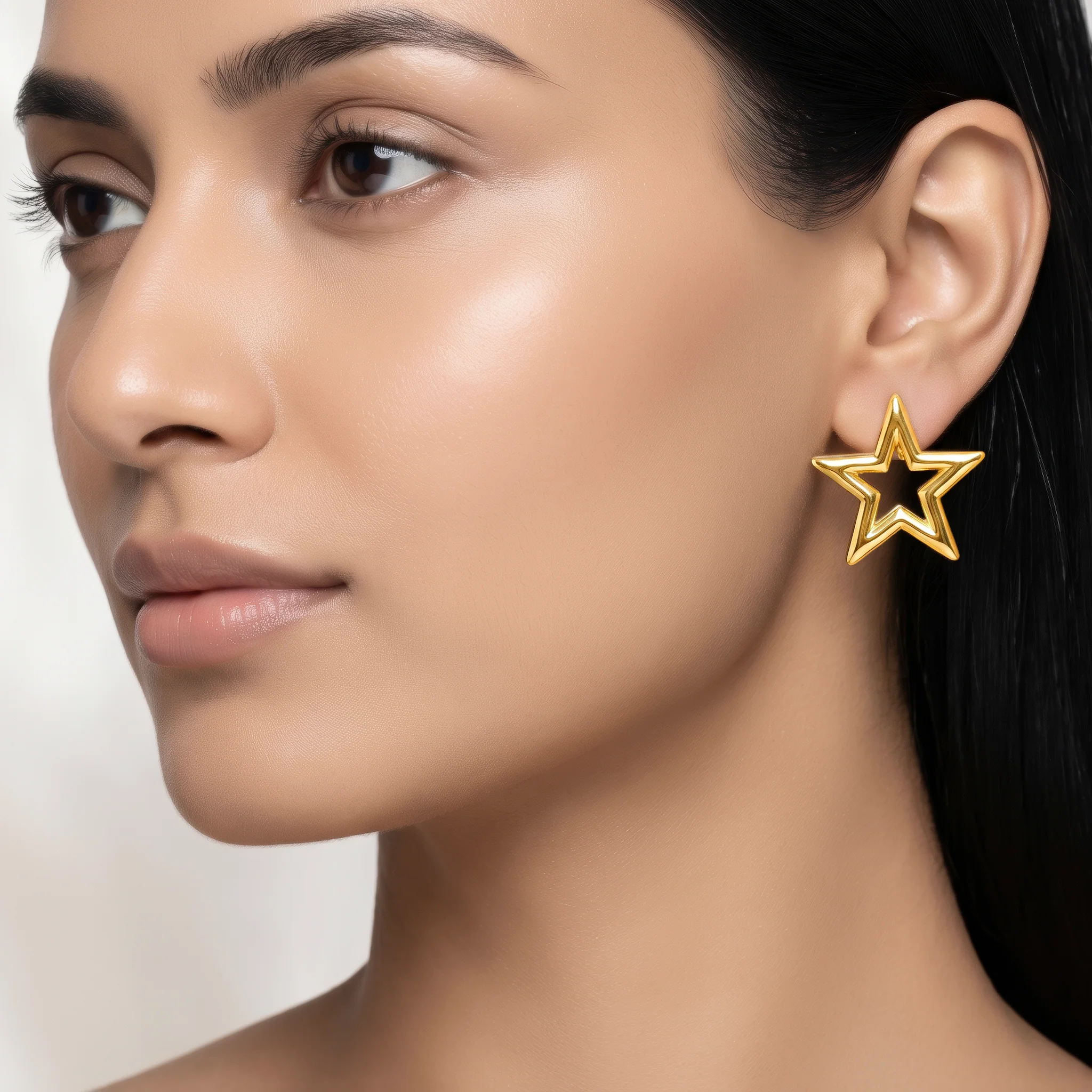 PRAO Earrings Anti-Tarnish Open Star Statement - Image 3
