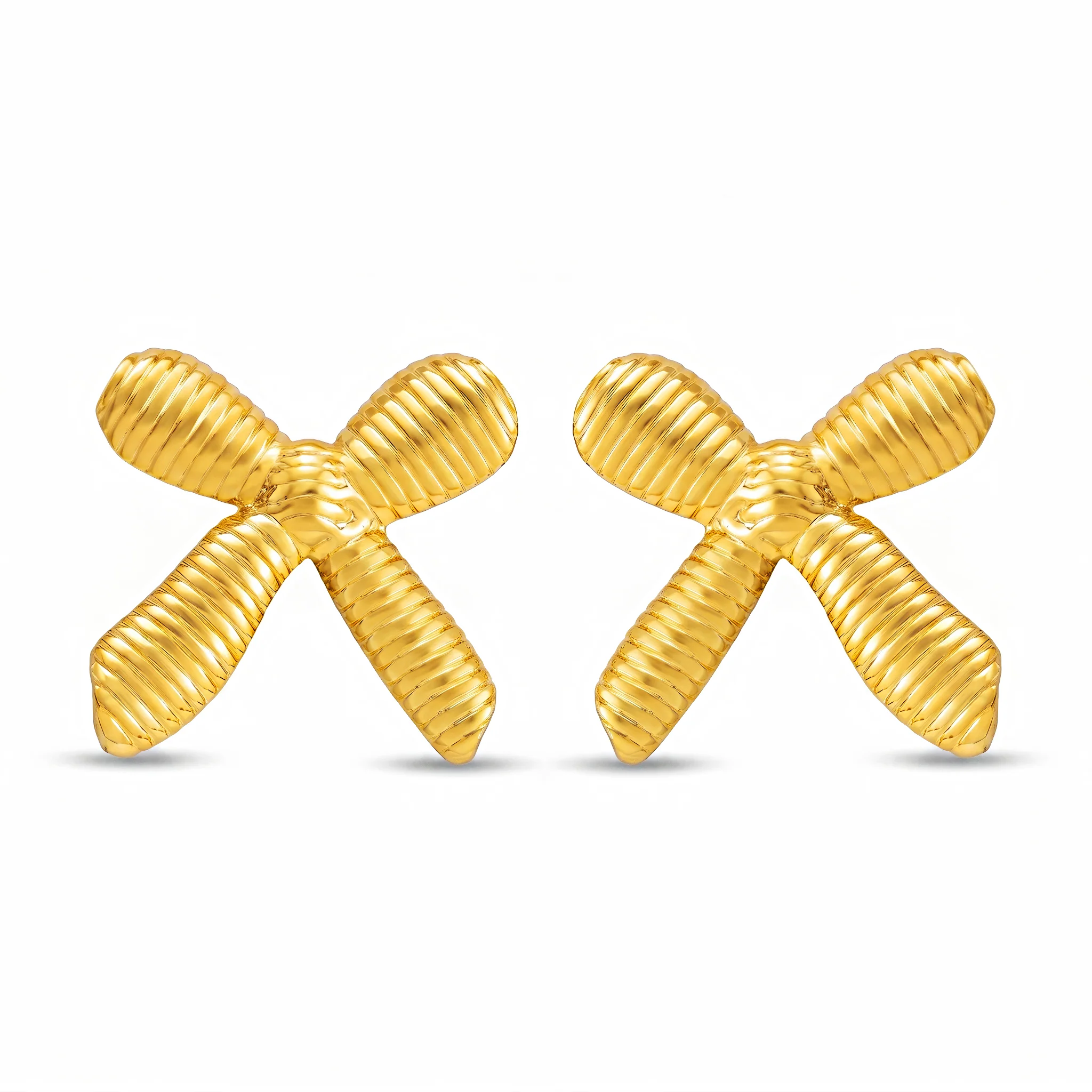 PRAO Earrings Anti-Tarnish Textured Bow Statement - Image 3