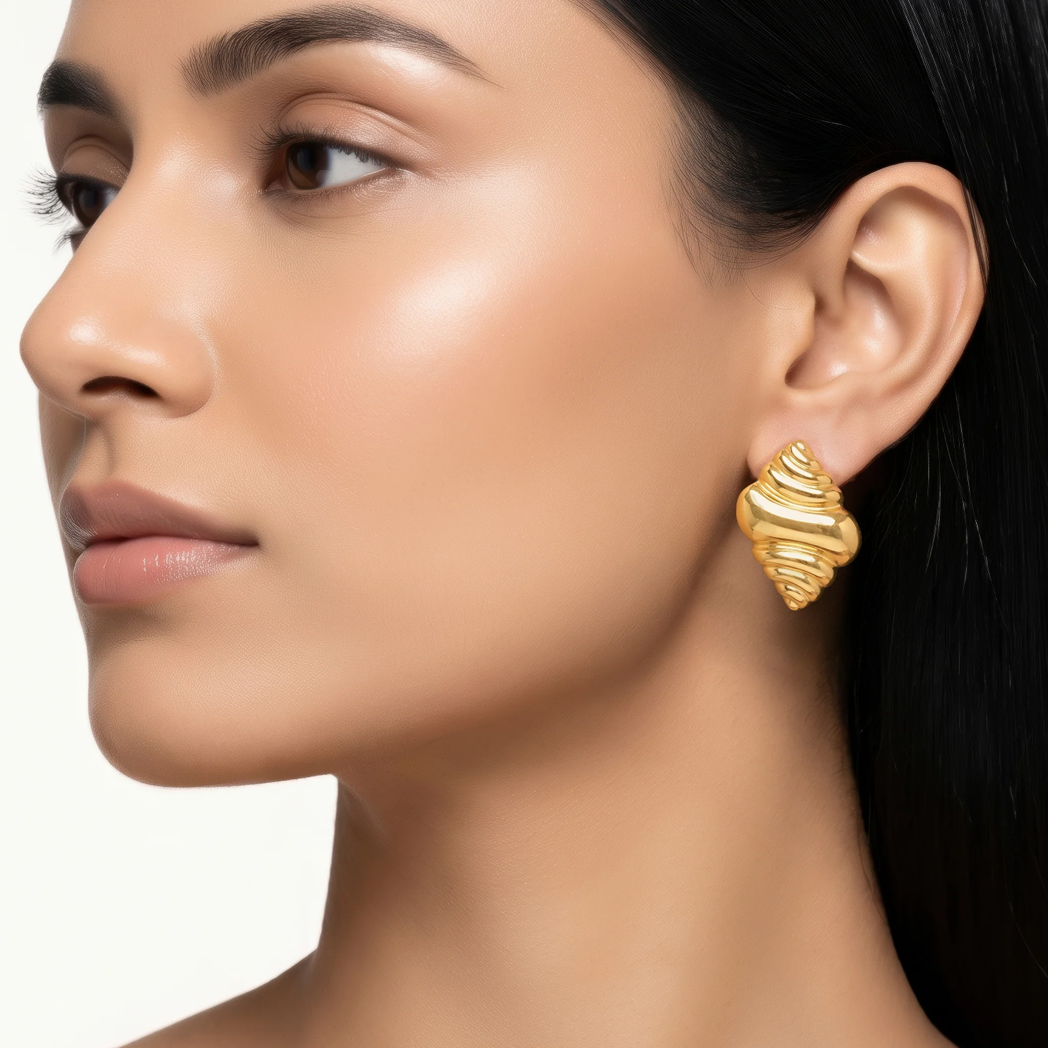 PRAO Earrings Anti-Tarnish Spiral Seashell Statement - Image 3