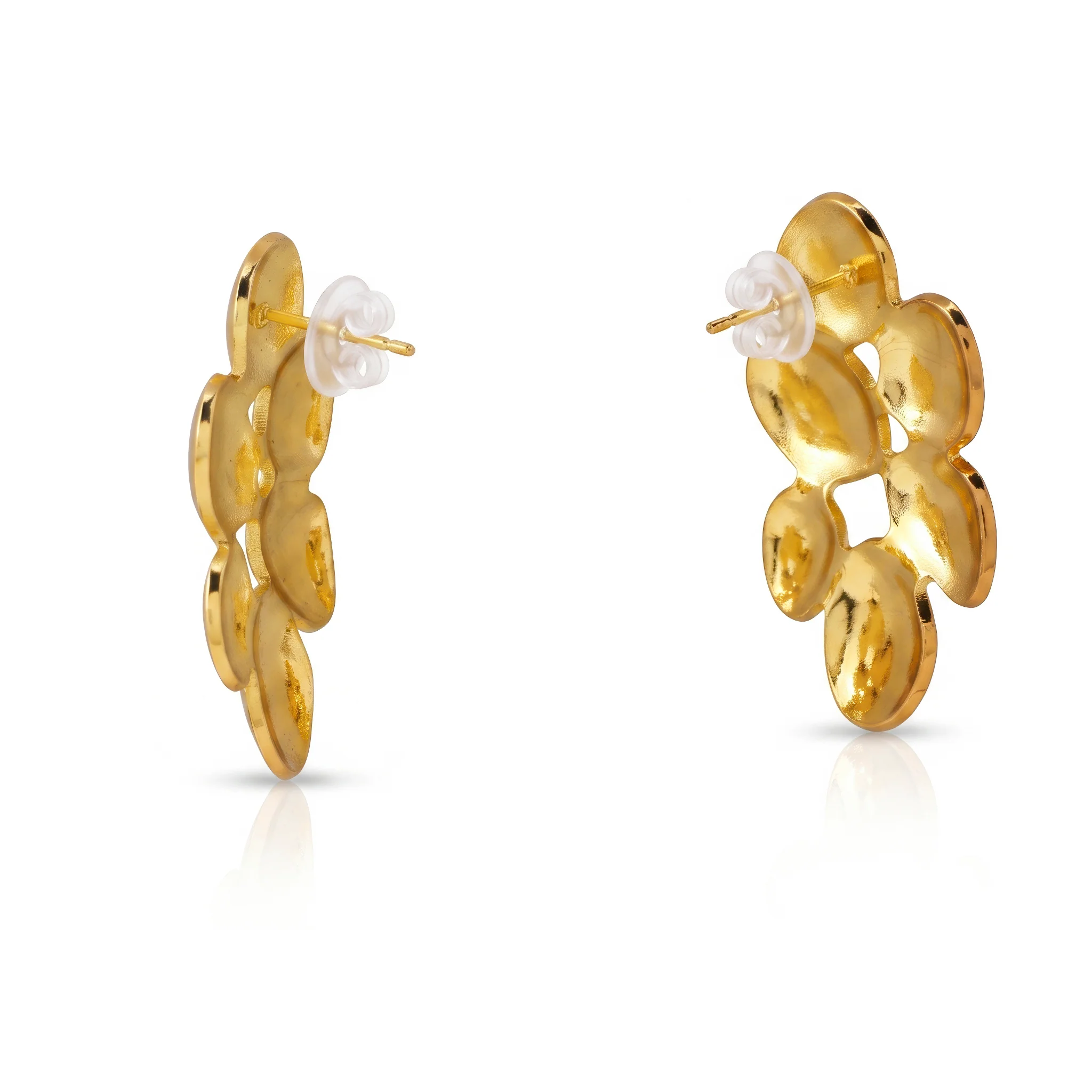 PRAO Earrings Anti-Tarnish Abstract Flower Statement - Image 4