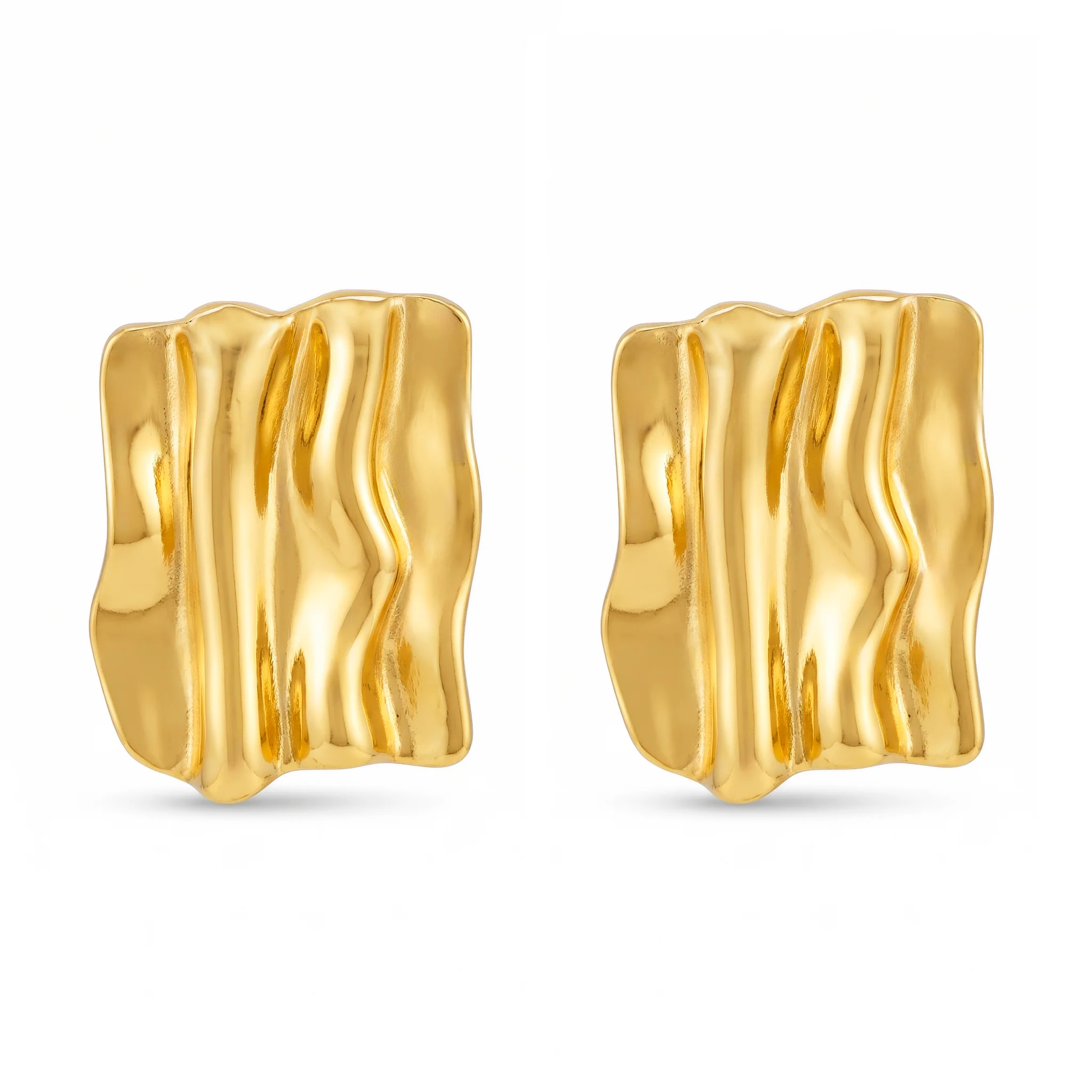 PRAO Earrings Anti-Tarnish Wavy Rectangle - Image 3