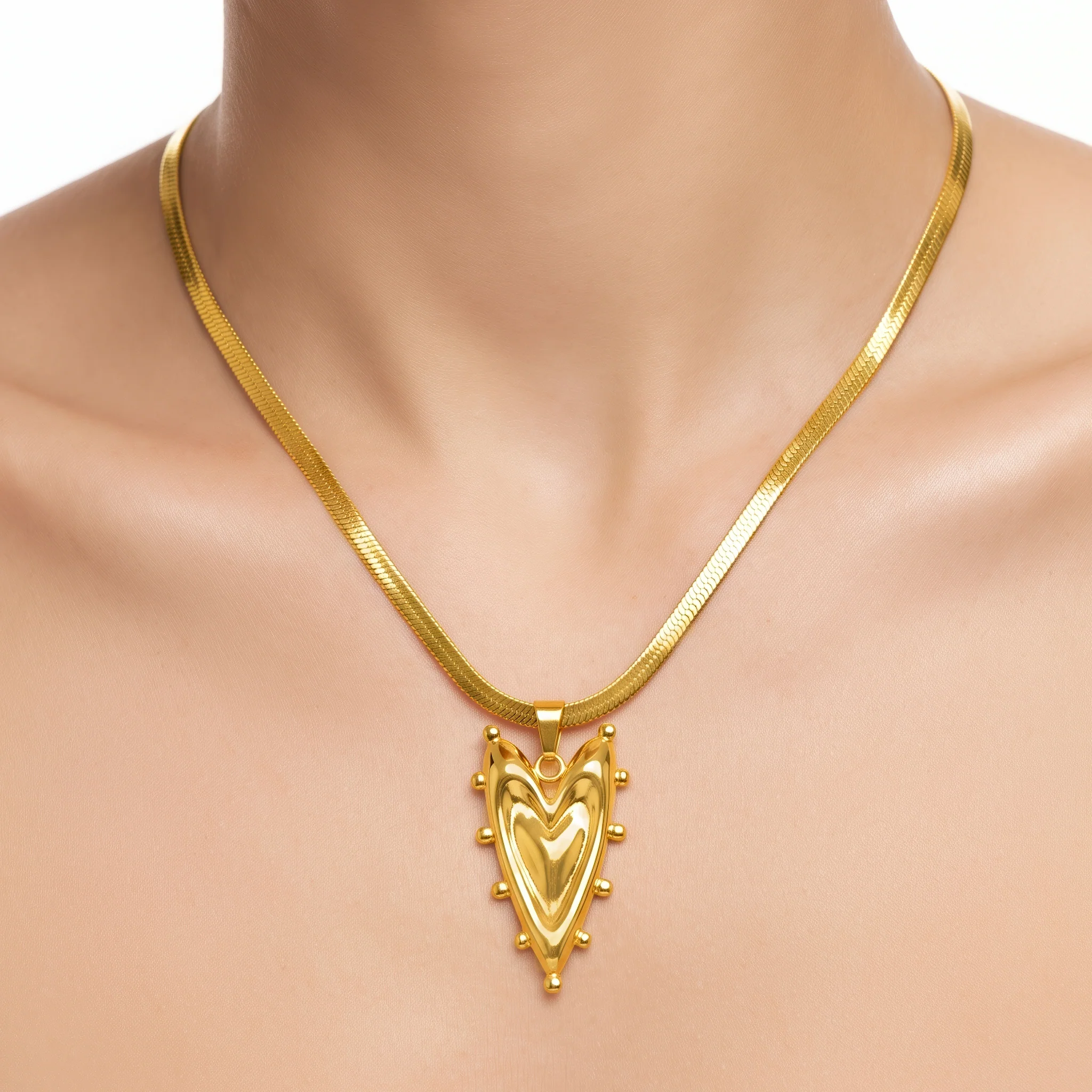 PRAO Necklace Anti-Tarnish Molten Heart Pendant Chain
