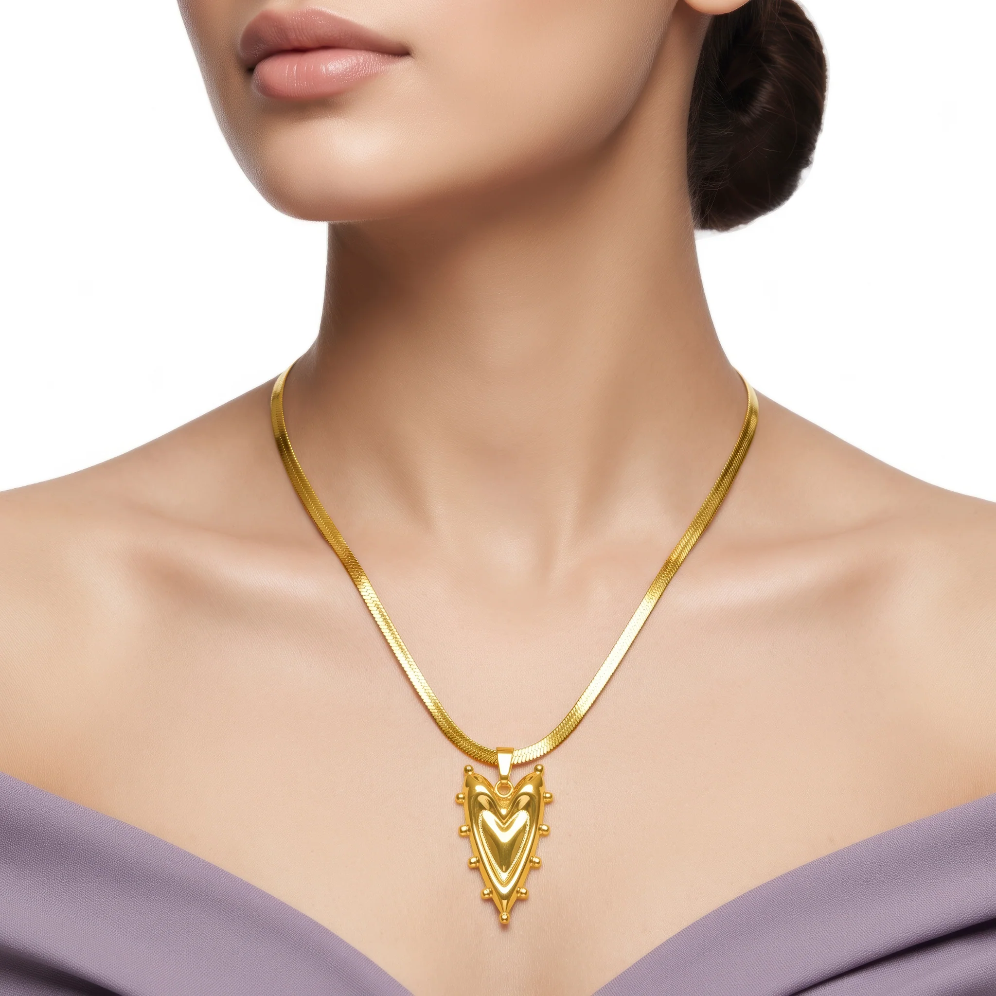 PRAO Necklace Anti-Tarnish Molten Heart Pendant Chain - Image 2