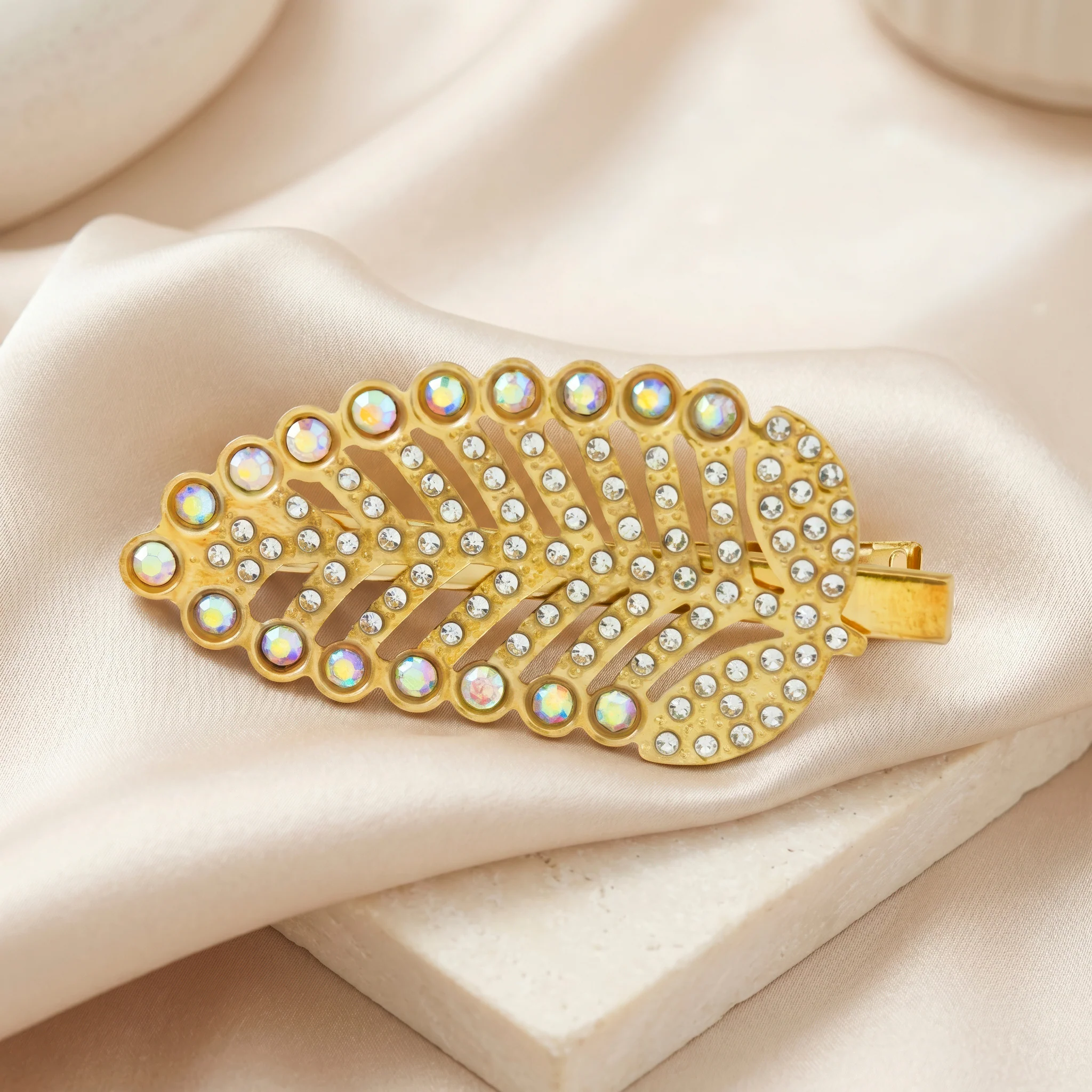 PRAO Hair Clip Anti-Tarnish Rhinestone Leaf Hair Barrette - Image 4