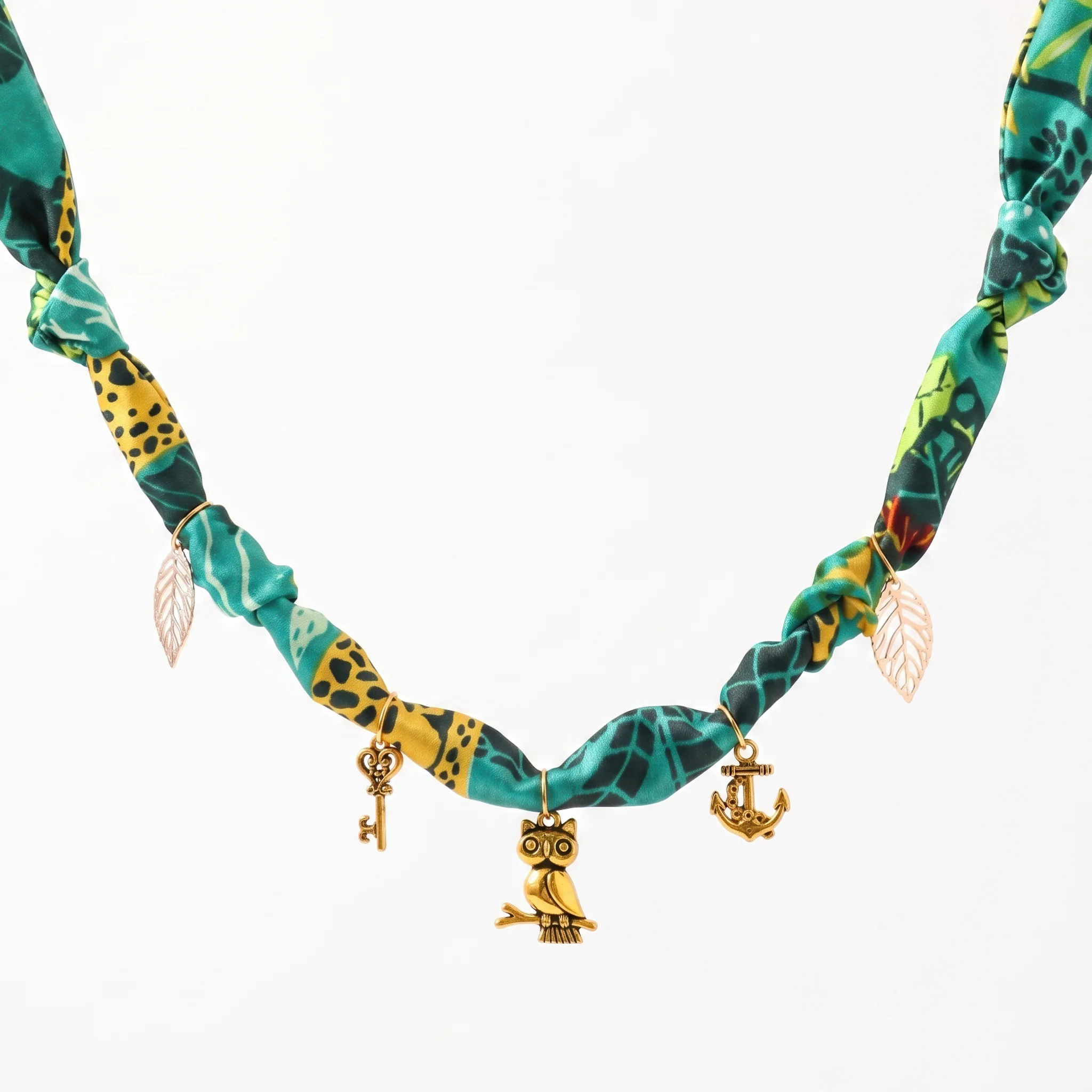 PRAO Necklace Anti-Tarnish Owl Anchor Charm Fabric - Image 2