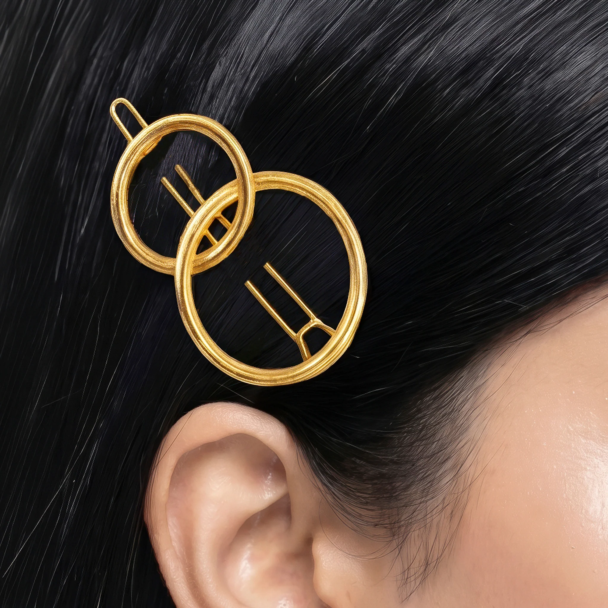 PRAO Hair Clip Anti-Tarnish Overlapping Circles Design - Image 2