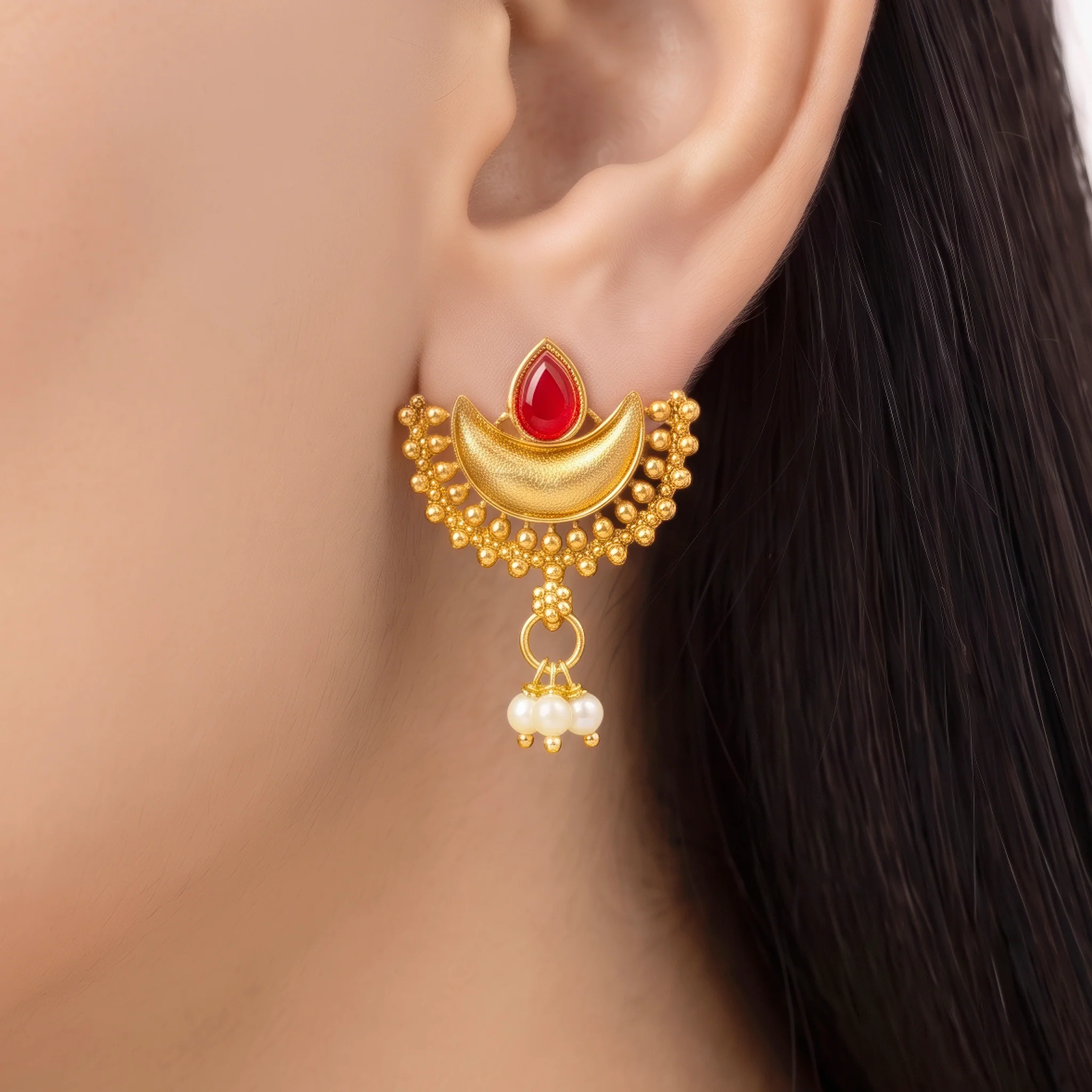 PRAO Earrings Anti-Tarnish Crescent Moon Studs - Image 2
