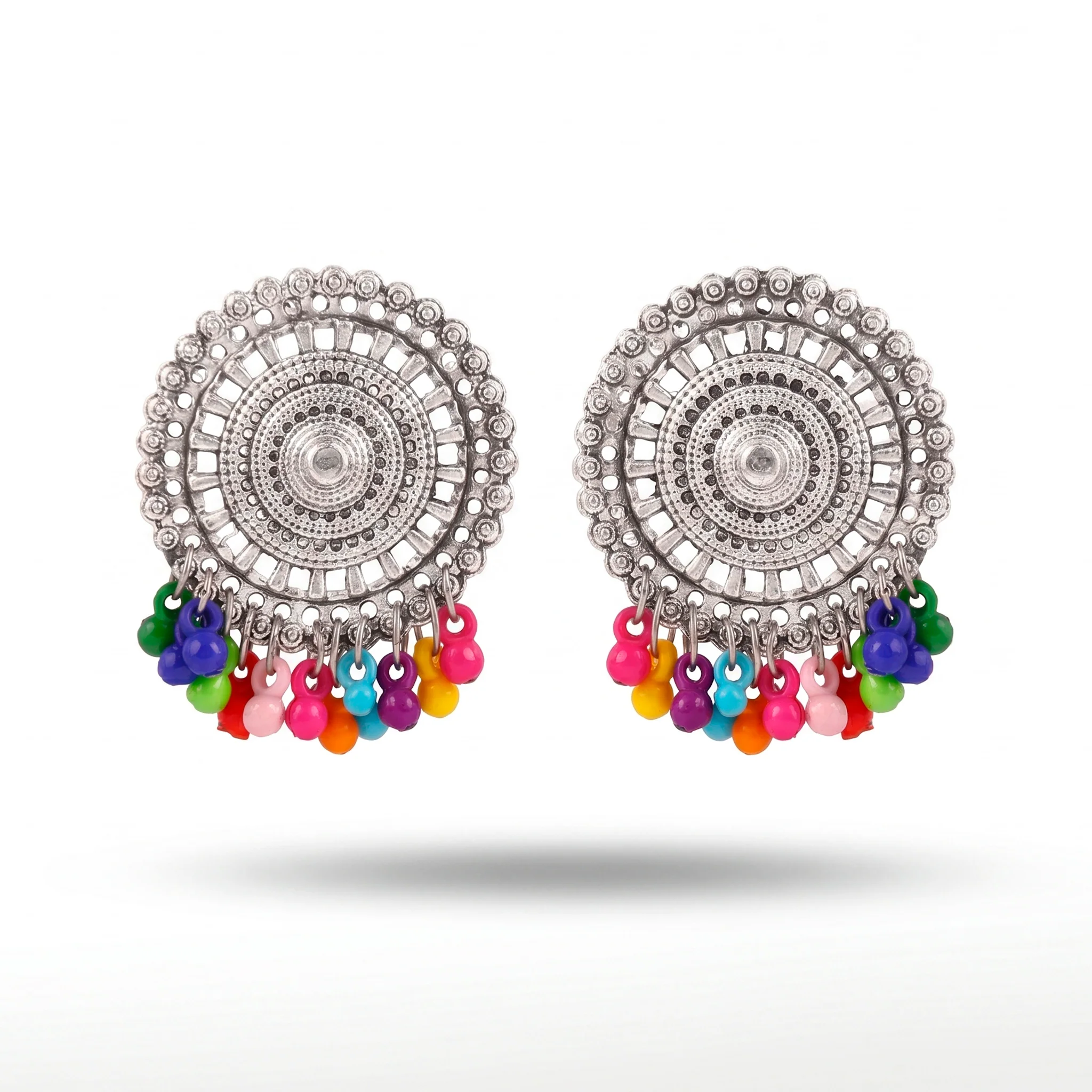 PRAO Earrings Anti-Tarnish Ethnic Statement With Colorful Acrylic Ghungroo Hangings - Image 3