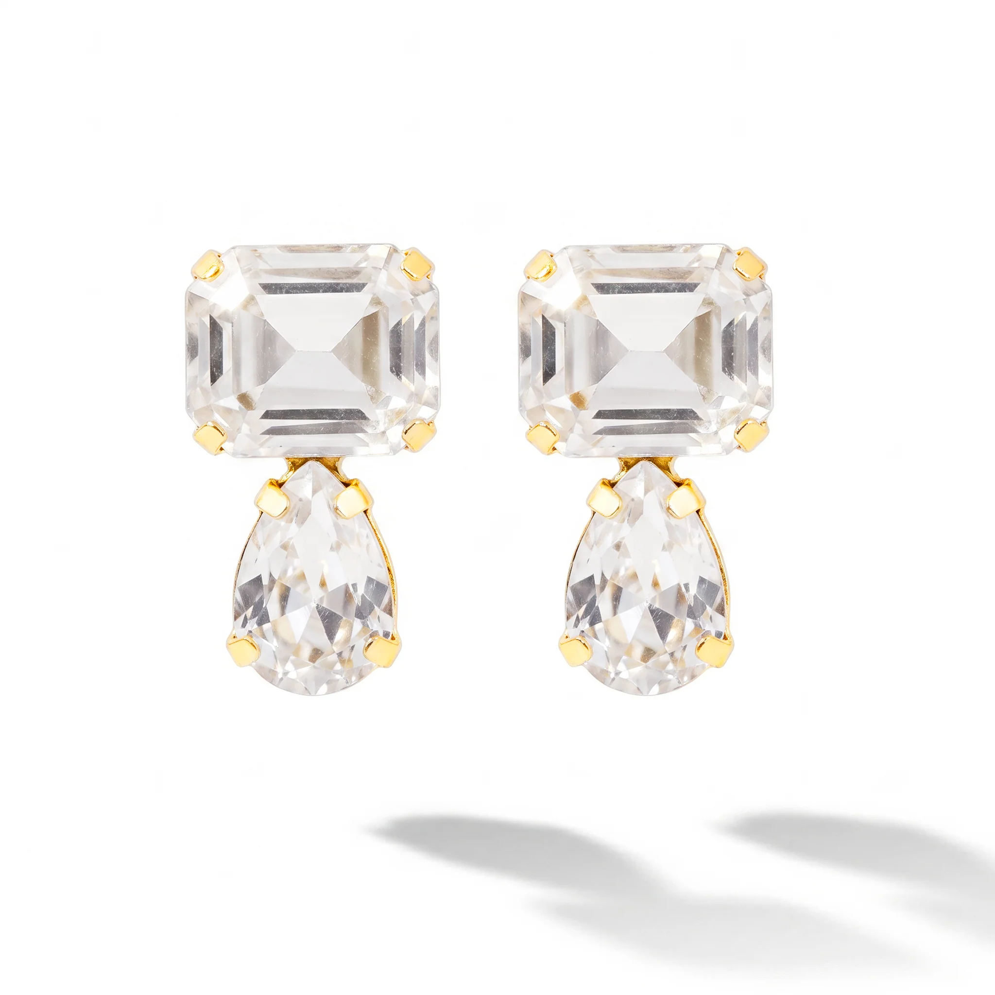 PRAO Earrings Anti-Tarnish Emerald-Cut Crystal And Teardrop Dangle Studs - Image 4