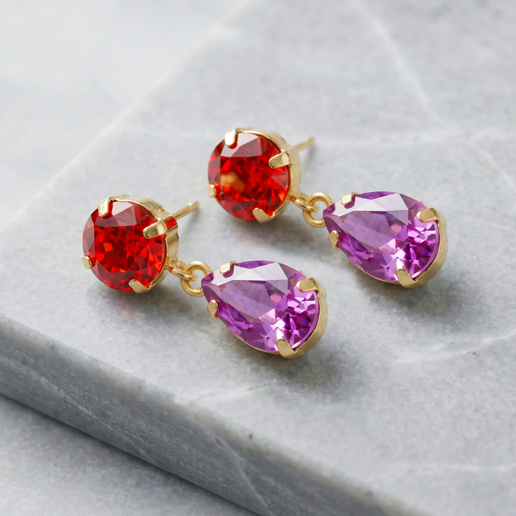PRAO Earrings Anti-Tarnish Orange And Purple Crystal Dangles - Image 4
